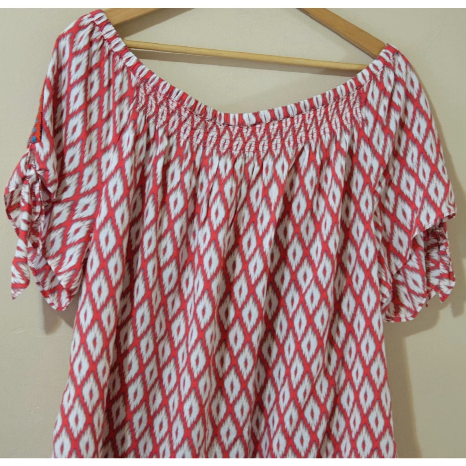 Market Market & Spruce Tie Detail Off The Shoulder Blouse Embroidered XXL Multicolor Short Sleeve Shirt Womens Plus Size Size XXL / US 16-18 / IT 52-54 - 5 Thumbnail