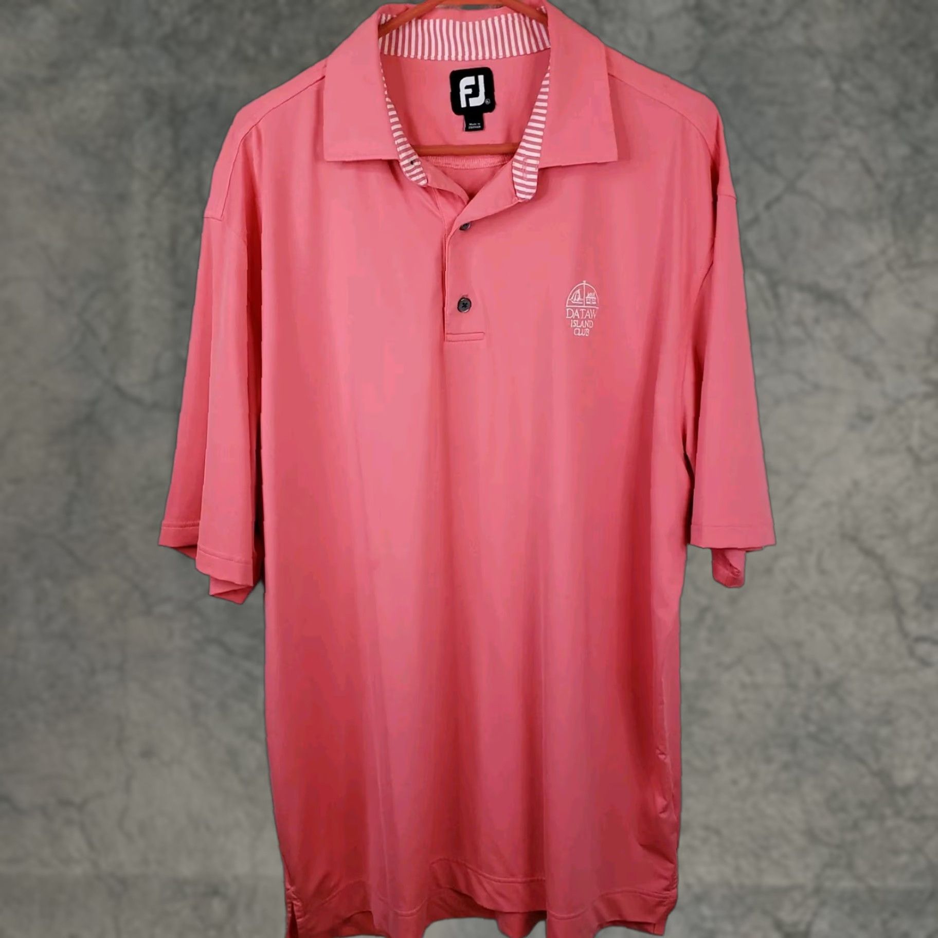 Footjoy FootJoy Men's Polo Shirt XL Coral Pink Dataw Island Embroidered Golf Shirt Short Sleeve Solid Pattern Size US XL / EU 56 / 4 - 1 Thumbnail