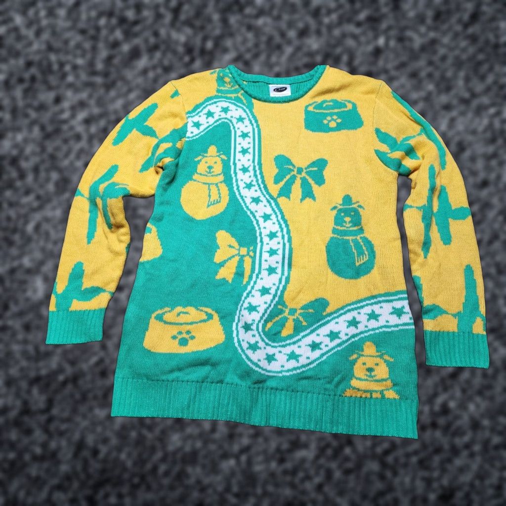 Vintage Cesar Sweater Mens M Dog Christmas Ugly Snowman Bow Yellow Green Size US M / EU 48-50 / 2 - 1 Thumbnail