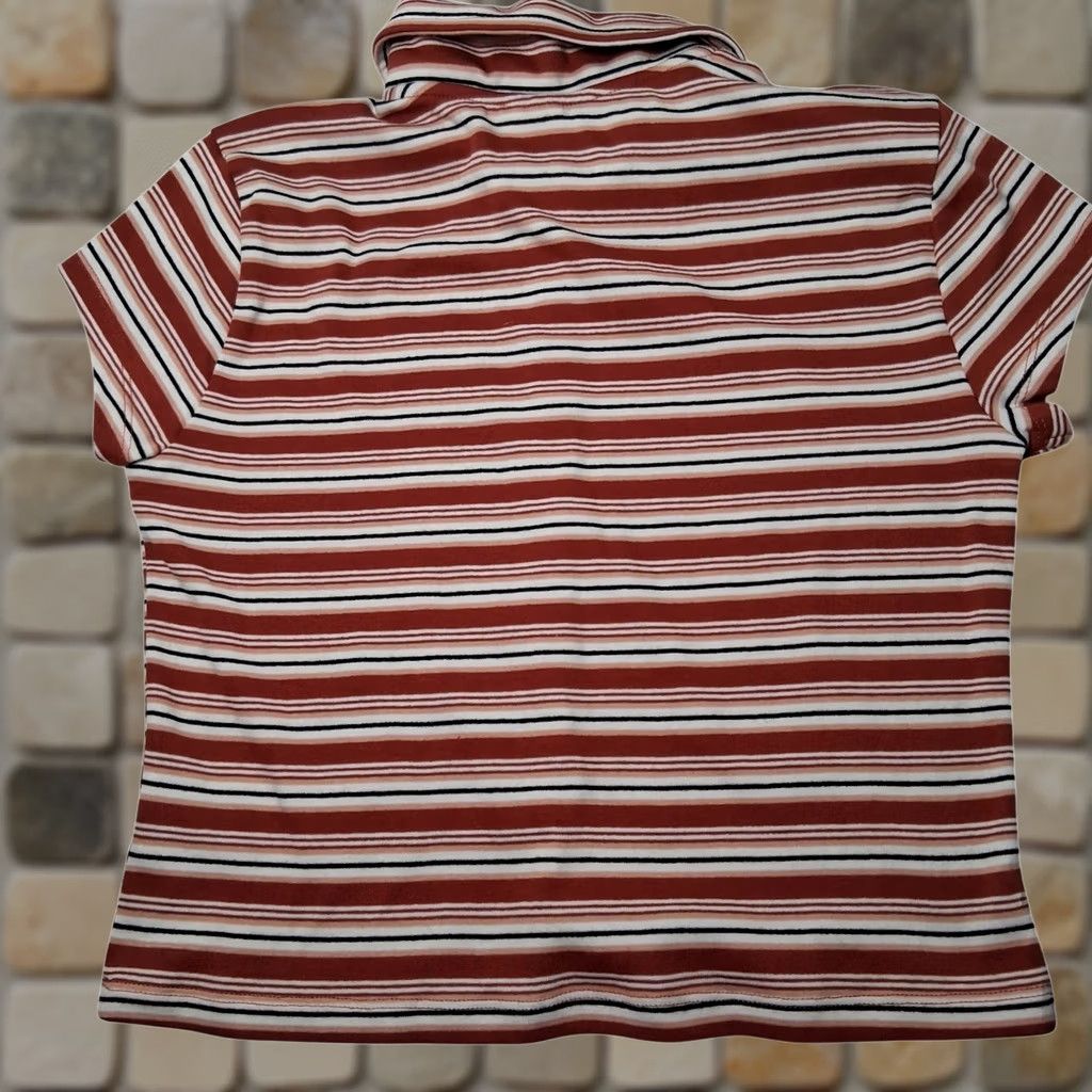 Vintage No Boundaries Juniors M Brown Stripe Polo Cropped Shirt Button Front NEW Size M / US 6-8 / IT 42-44 - 1 Thumbnail