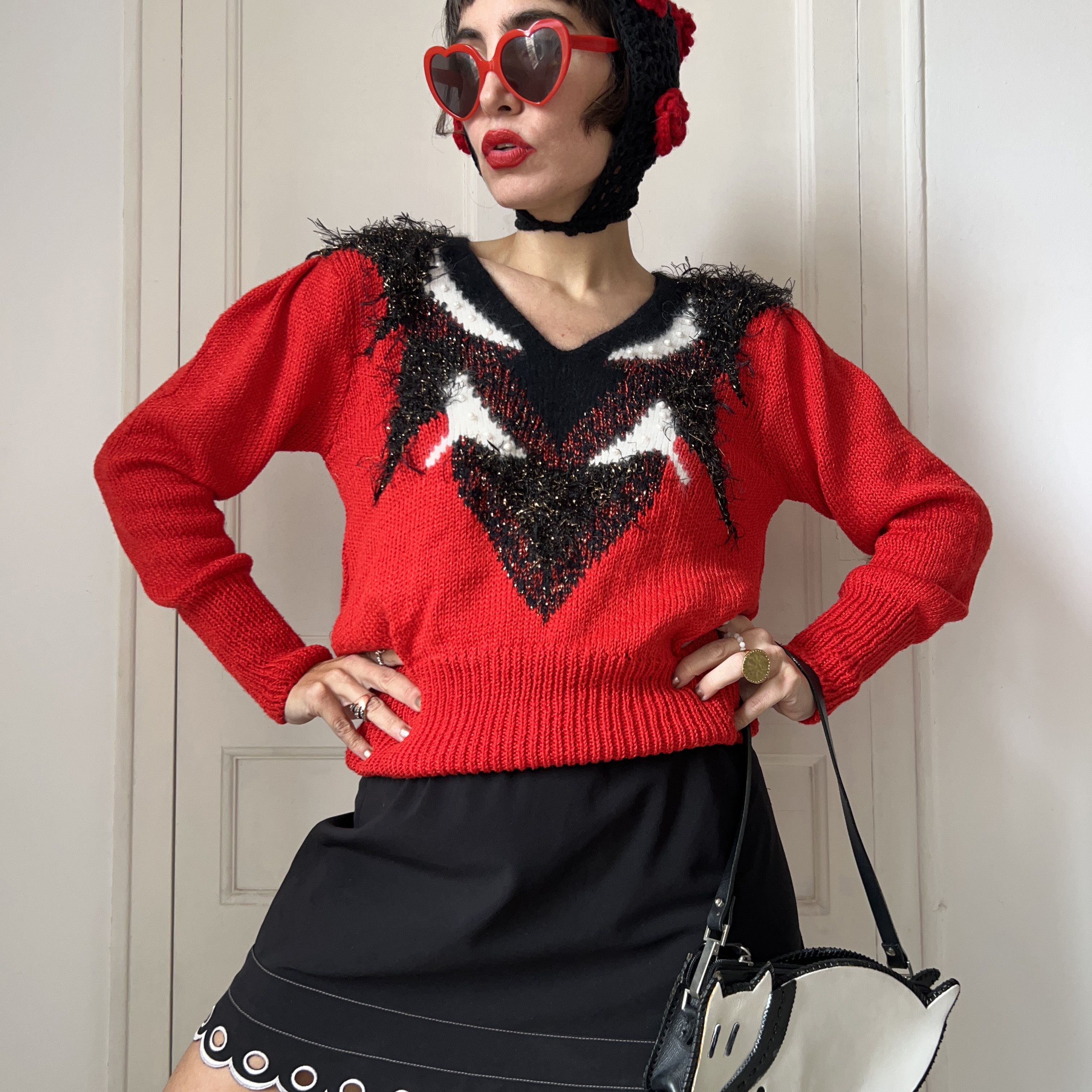 Vintage Vintage 80s Pearl Embellished Sweater Size M / US 6-8 / IT 42-44 - 1 Thumbnail
