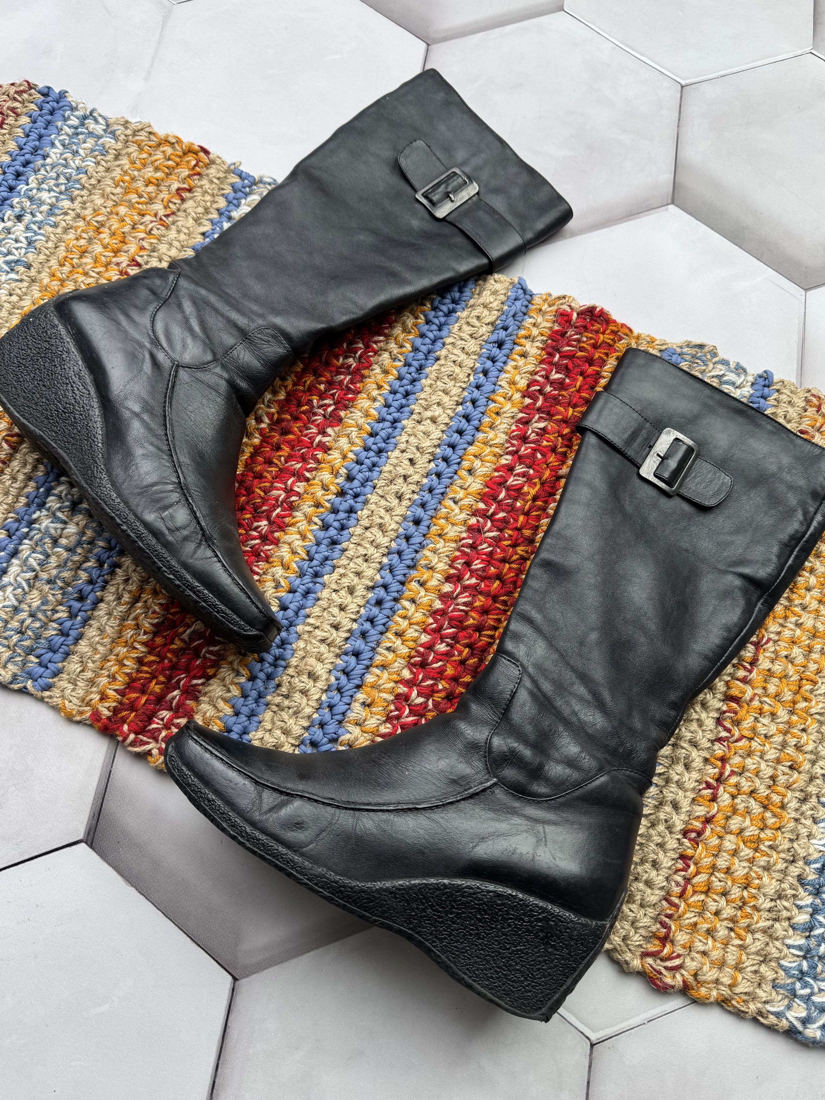 Japanese Brand Vintage Leather Futuristic Boots With Straps (E4) Size US 7 / IT 37 - 2 Thumbnail