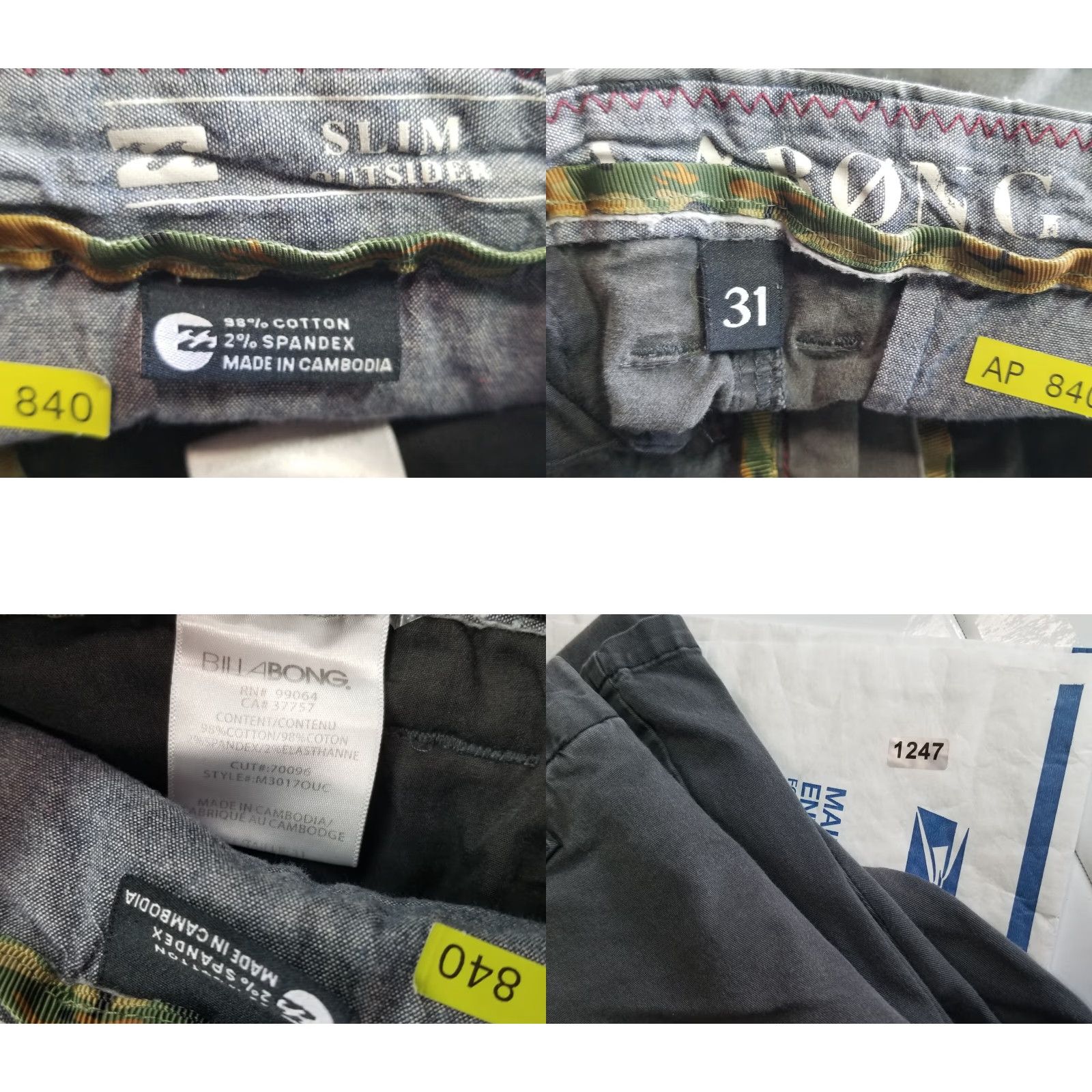 Billabong Billabong Slim Chino Pants Men 31x31 Gray Straight Leg Casual Vintage No Size US 31 - 8 Thumbnail