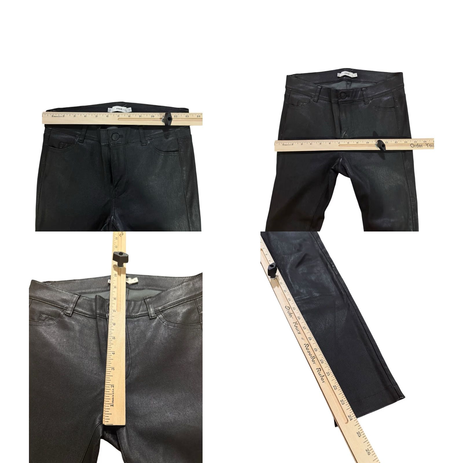 Vince Vince 100% Lamb Leather Pants Women Slim Size 0 Black Knitted 31in Ankle Regular Pants Womens Season Spring Summer Fall Party/Cocktail Casual Size 25" / US 0 / IT 36 - 10 Thumbnail