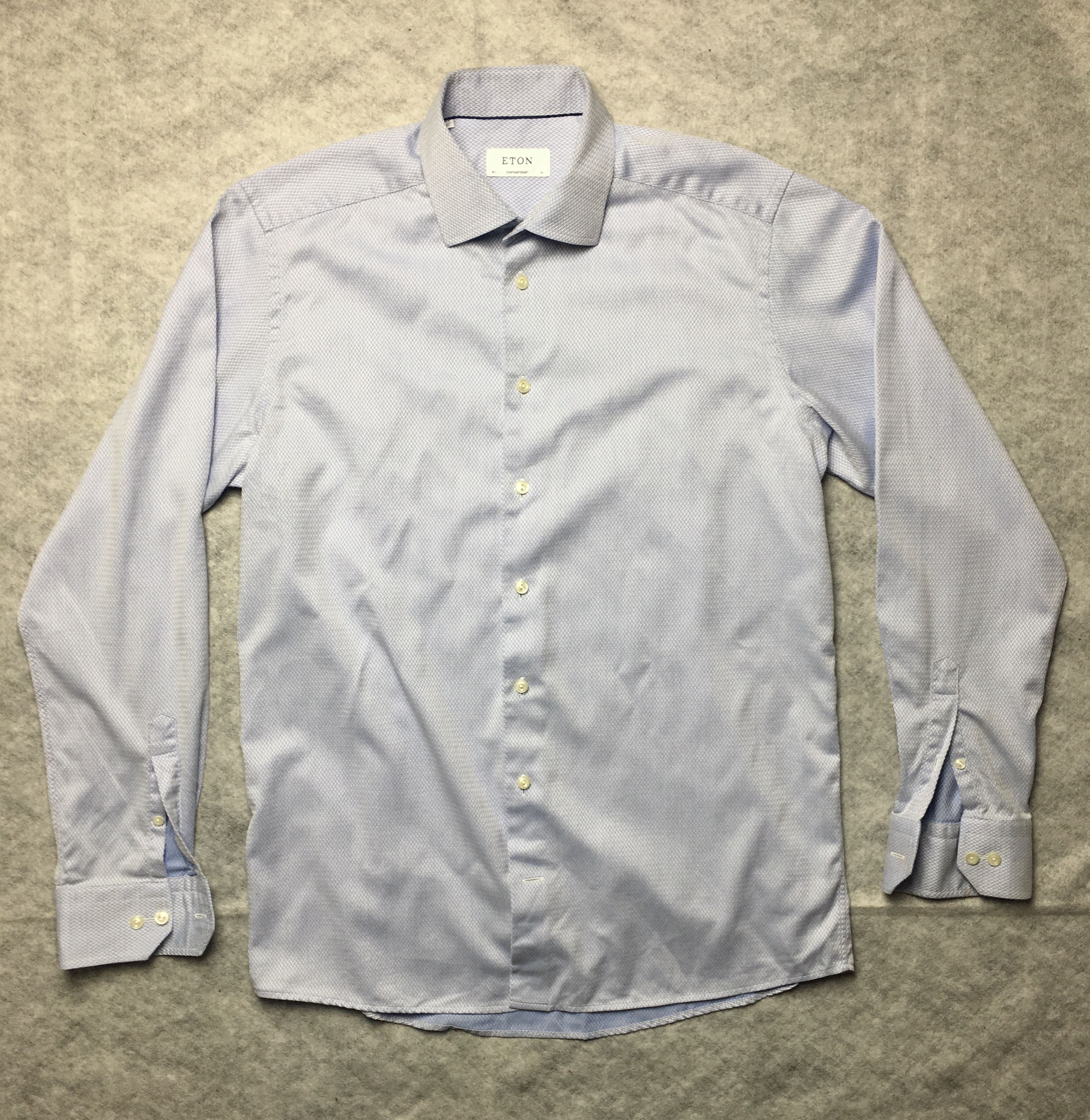Eton ETON Long Sleeve Mens Herringbone Blue Dress Shirt 41/16 Size 42S - 1 Thumbnail