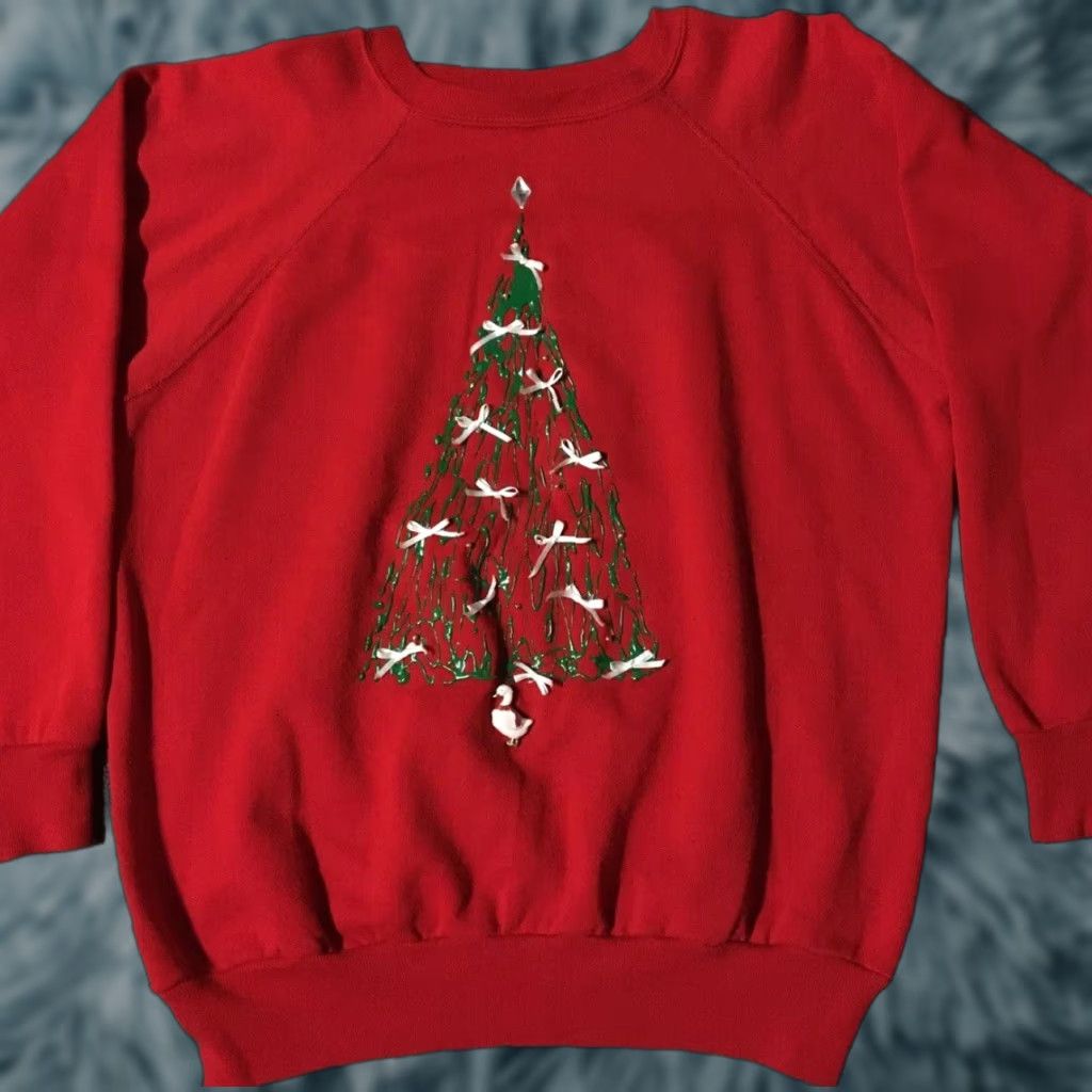 Vintage Vtg 80s Christmas Tree Duck Sweatshirt L USA Action Men Red Santa Vaporwave Grunge 90s Cartoon Art Holiday Size US L / EU 52-54 / 3 - 1 Thumbnail