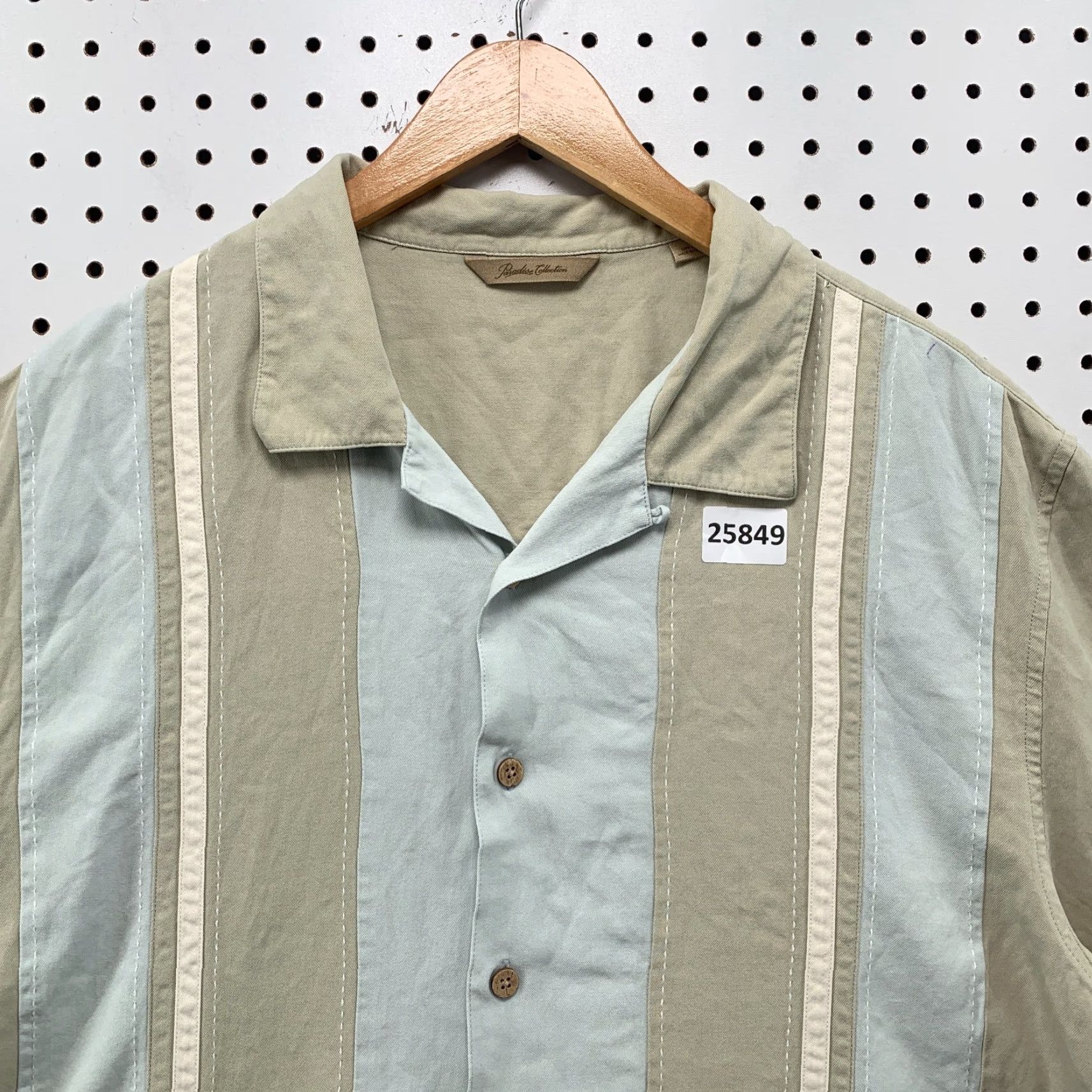 Vintage Paradise Collection 100% Silk Camp Shirt White Beige Striped Mens Large L Short Sleeve Button-Up Shirt Size US L / EU 52-54 / 3 - 2 Thumbnail