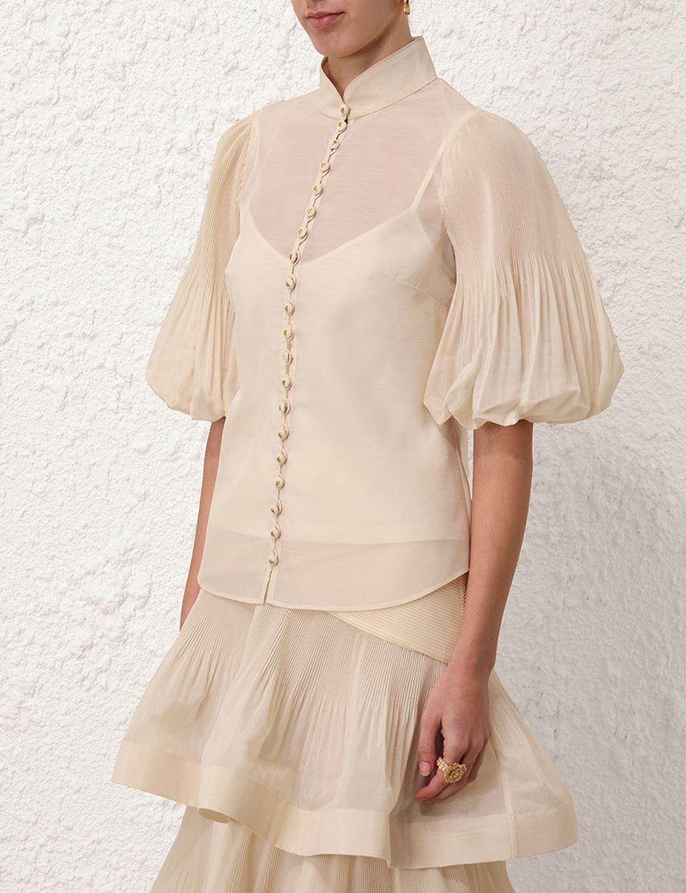 Zimmermann oc11z0825 Pleated Buttoned Blouse in Cream Size M / US 6-8 / IT 42-44 - 5 Thumbnail