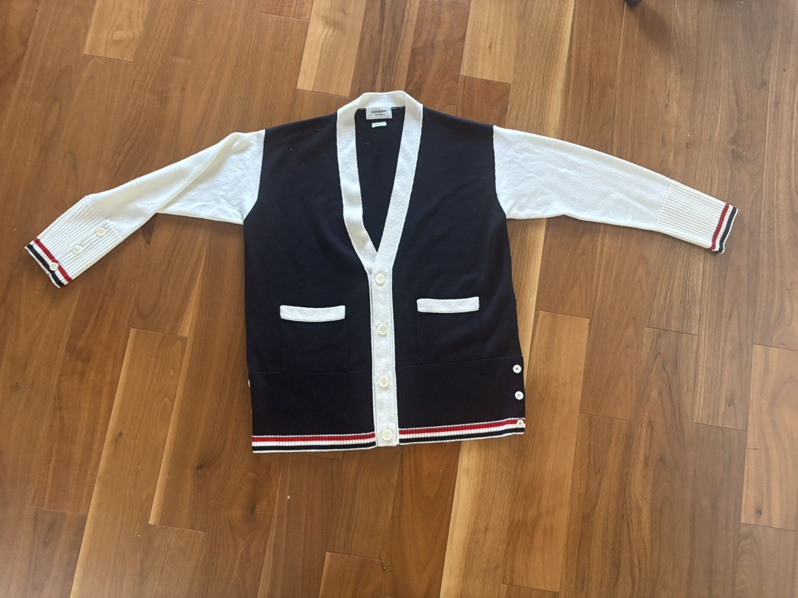 Thom Browne Thom Browne Navy Tricolor Cardigan (Size L BN) Size US L / EU 52-54 / 3 - 1 Thumbnail