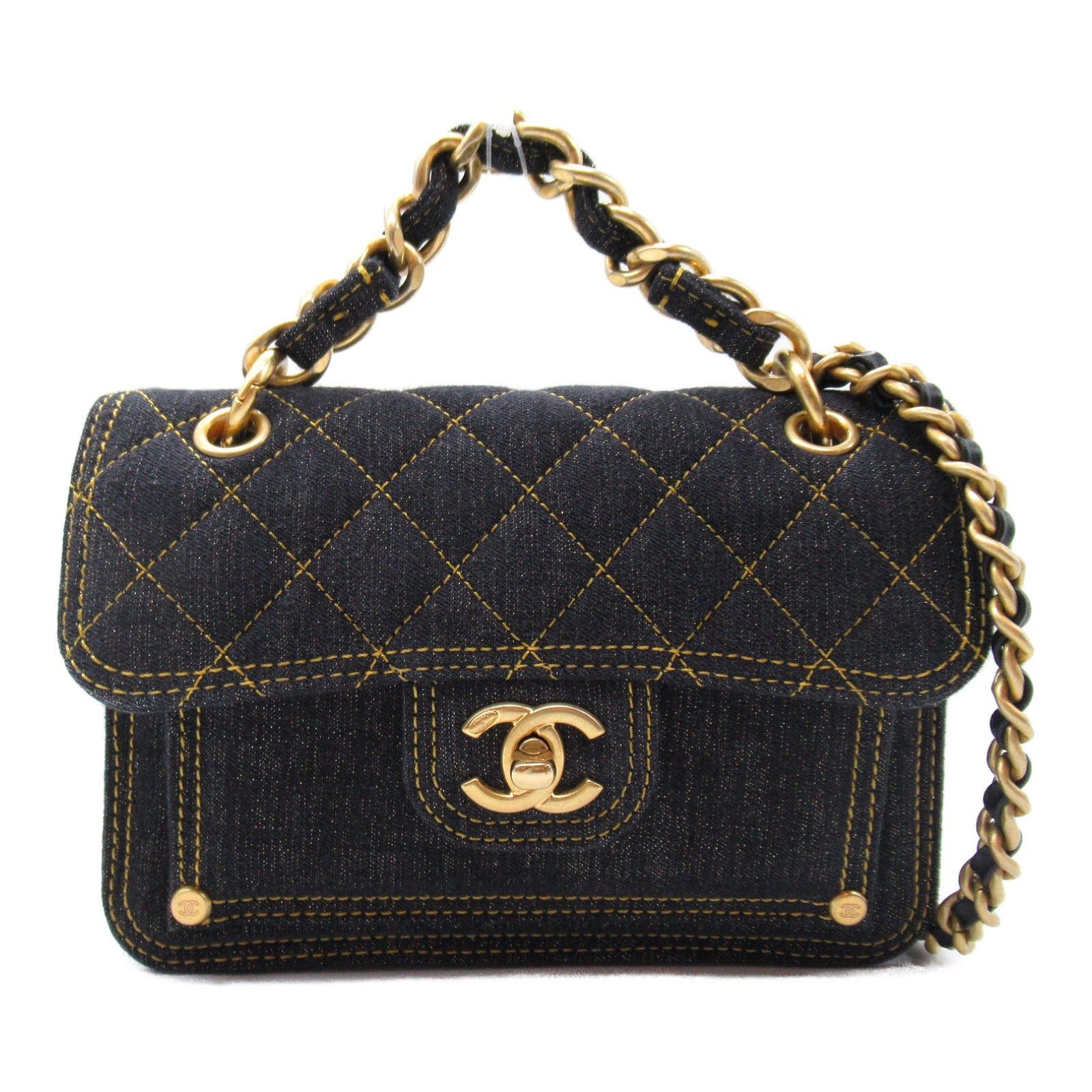 Chanel Chanel Chain Shoulder Bag Denim Black Gold Hardware Size ONE SIZE - 1 Thumbnail