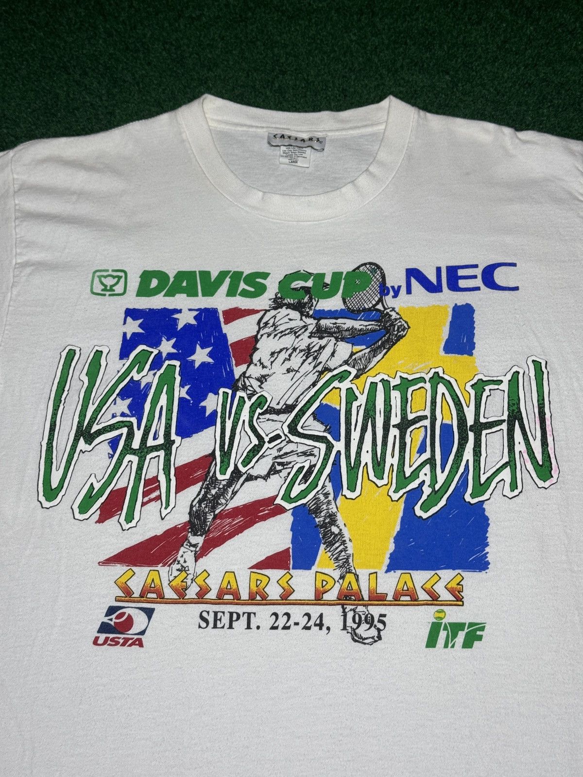 Vintage USTA Tennis USA Ceasars Palace 90s Davis Cup 21x32 T Shirt Size US L / EU 52-54 / 3 - 2 Thumbnail