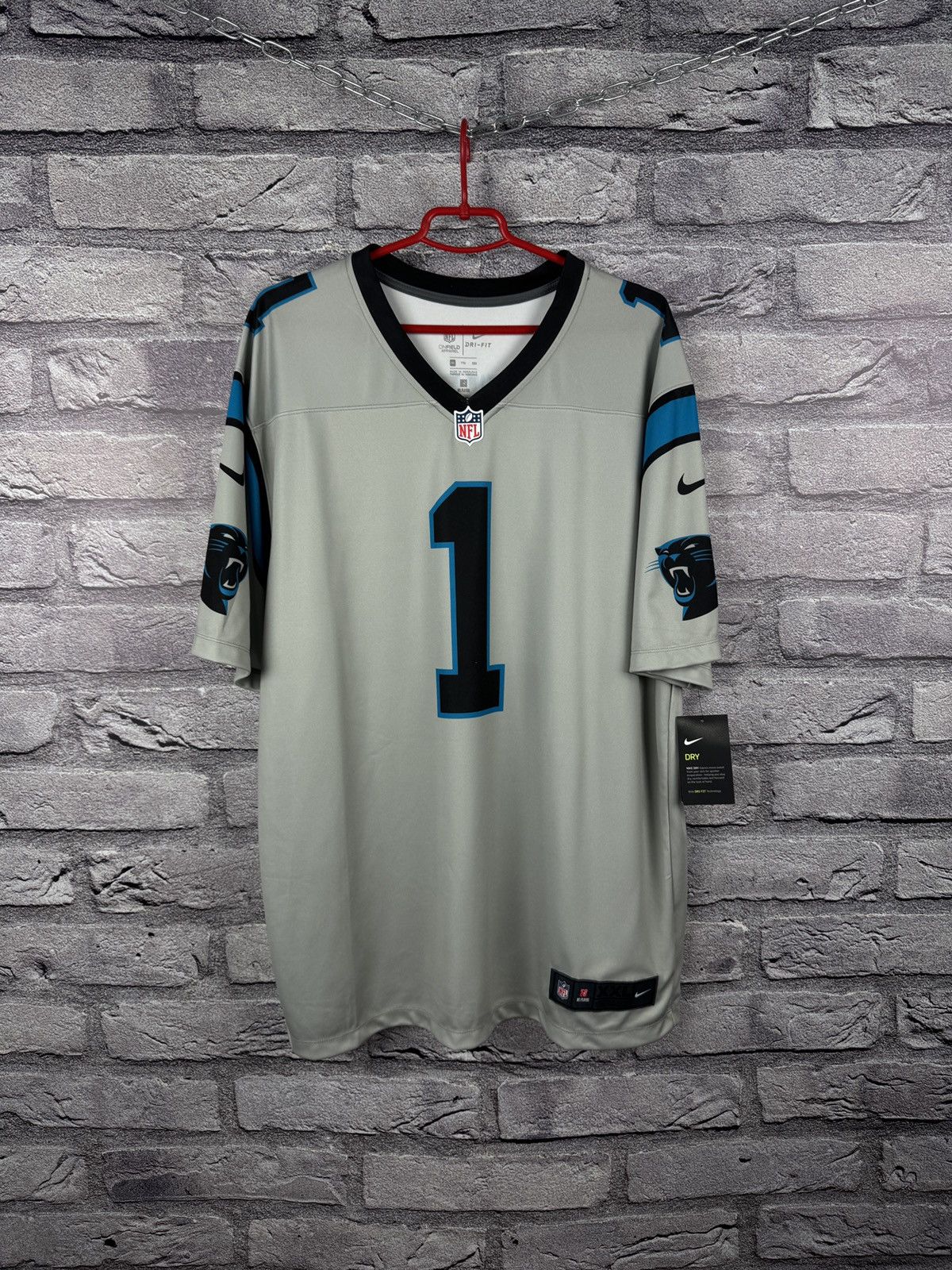Nike Nike NFL Carolina Panthers Cam Newton #1 Silver Jersey Size US XXL / EU 58 / 5 - 2 Thumbnail