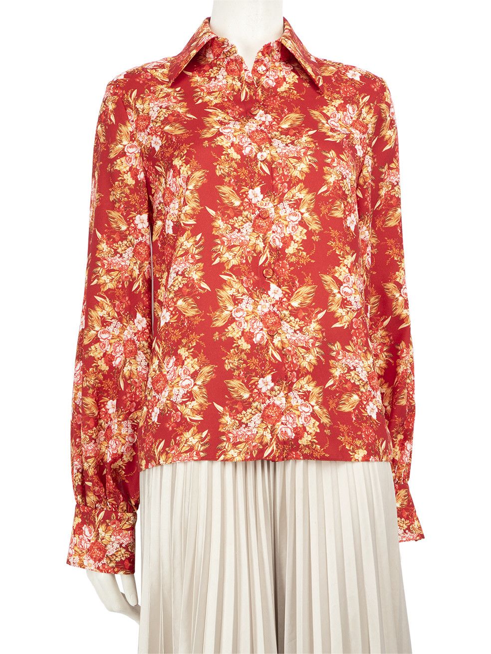 Emilia Wickstead Red Floral Long Sleeve Shirt Size XS / US 0-2 / IT 36-38 - 1 Thumbnail