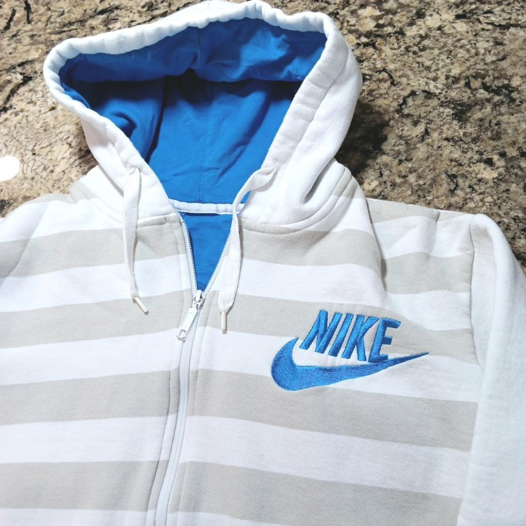 Nike 1990's Nike Made In Canada Zip Up Hoodie Sweater White Gray Size US M / EU 48-50 / 2 - 2 Thumbnail