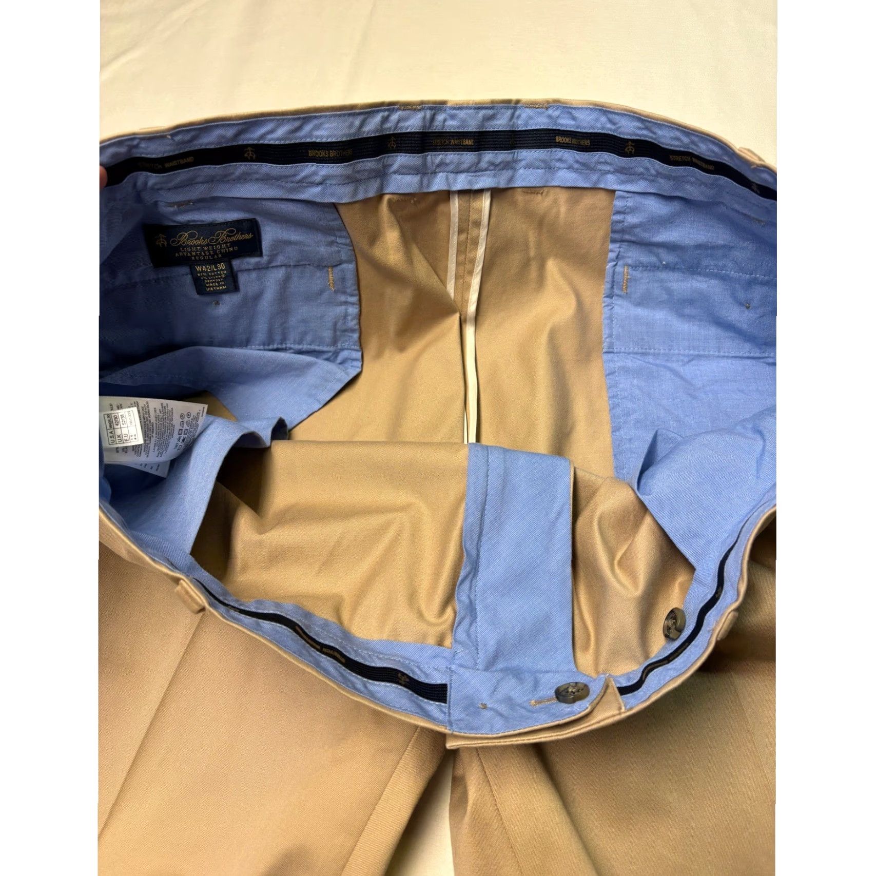 Brooks Brothers Brooks Brothers Advantage Chino Pants Mens Regular 42 Tan Lightweight Cotton Blend Stretch Flat Front Casual Business Travel 42x28 Mens Size US 42 / EU 58 - 4 Thumbnail