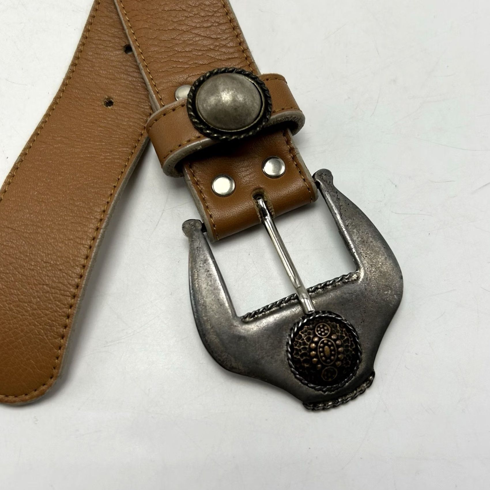 Vintage LEATHEROCK Belt Womens Small Studded Light Brown Leather 9497 Size ONE SIZE - 3 Thumbnail