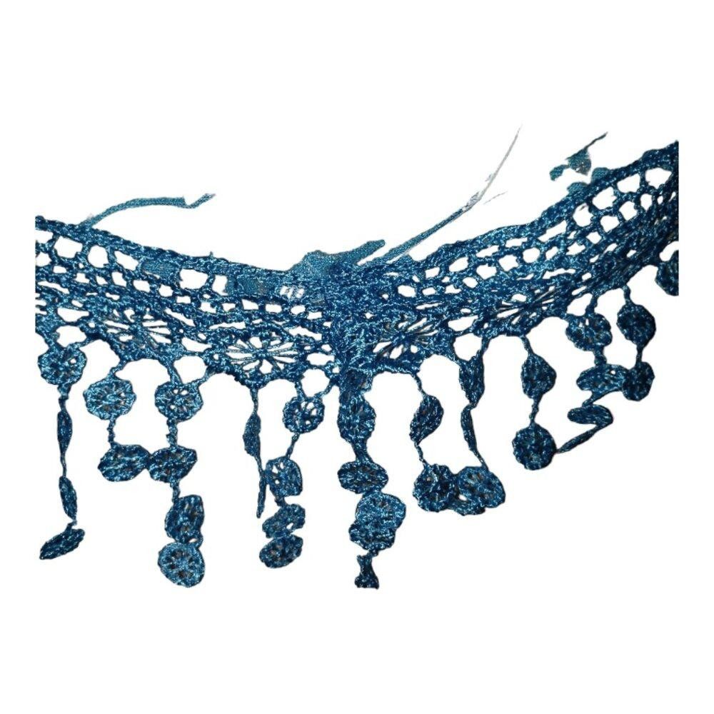Designer CT1586 Blue & White Sheer Embroidered Handmade Shawl Size ONE SIZE - 4 Thumbnail