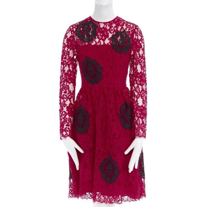 Huishan Zhang HUISHAN ZHANG red floral embroidered lace black spot ...
