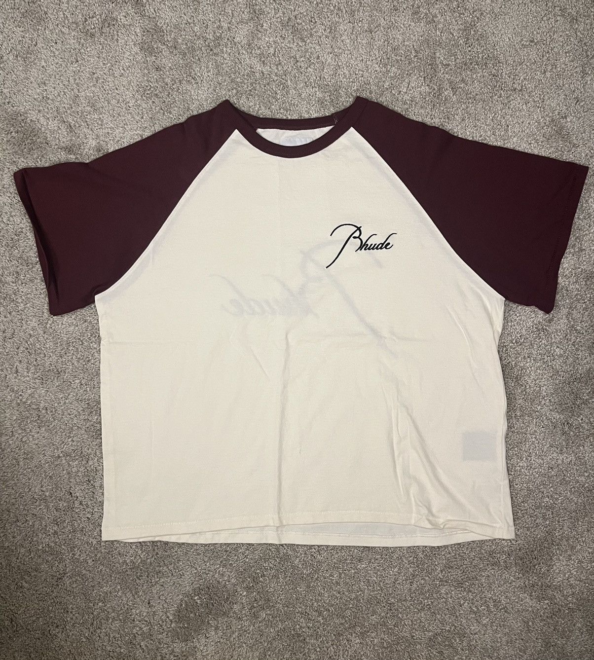 image of Rhude Raglan Logo T-Shirt in Maroon, Men's (Size Small)