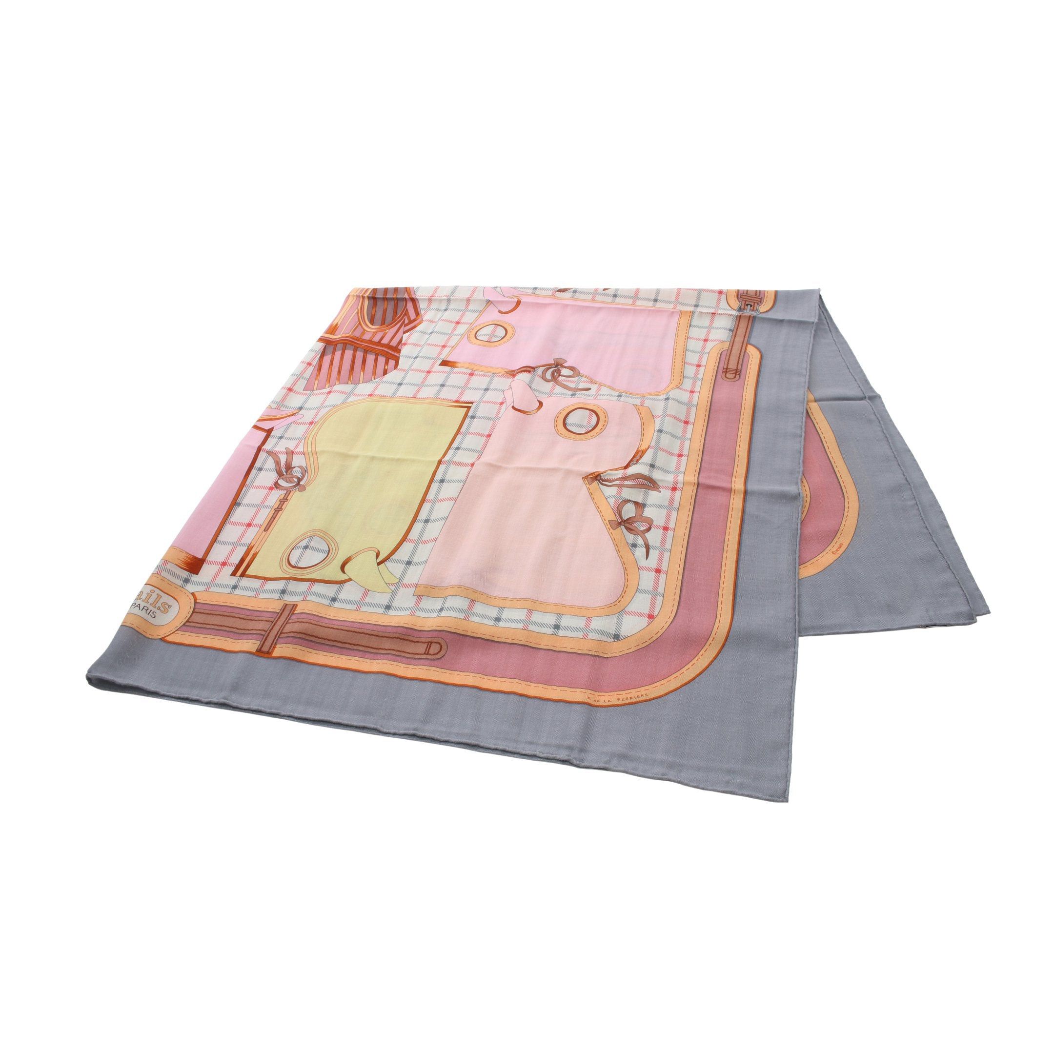 Hermes Hermes Carréjean Carres 140 Camails Scarf Shawl Cashmere Silk Light Gray Multicolor Size ONE SIZE - 1 Thumbnail