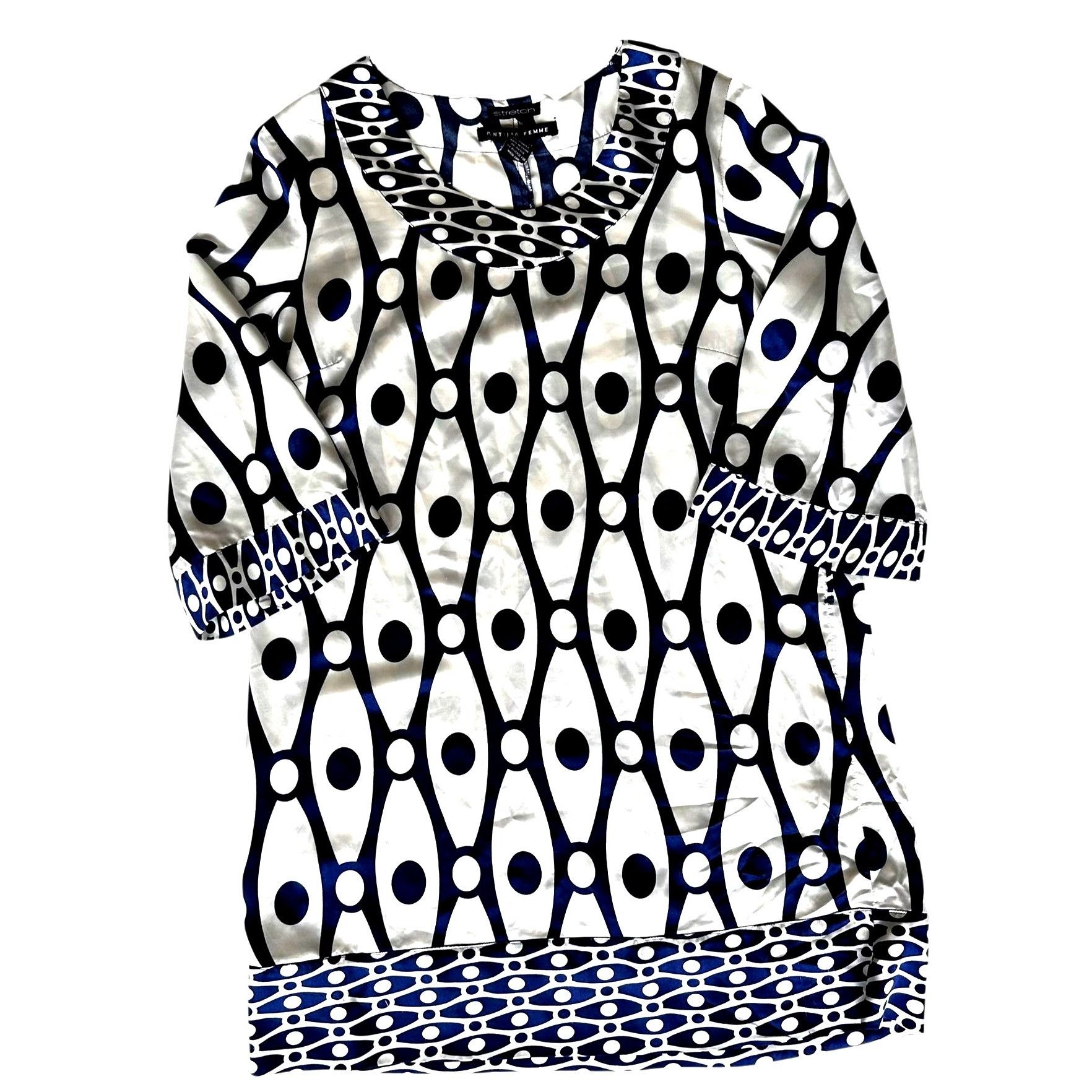 Other Antilia Femme Dress Large Midi White Navy Abstract Geometric Size L / US 10 / IT 46 - 4 Thumbnail