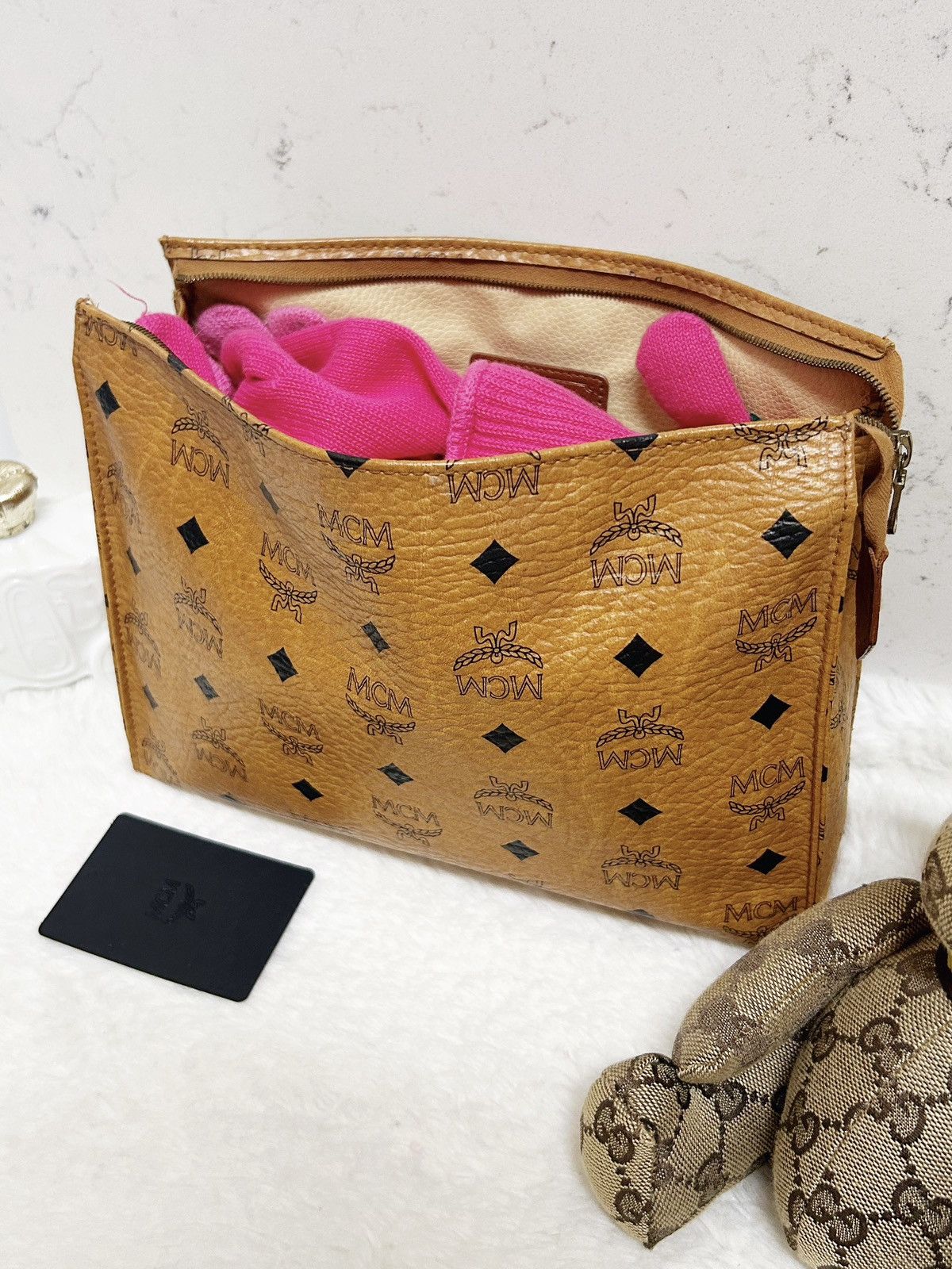 MCM Authentic MCM Cognac Monogram XL Cosmetic Bag / Clutch Size ONE SIZE - 9 Thumbnail