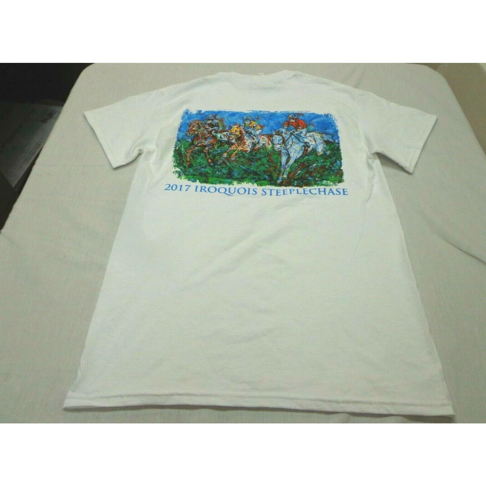 Gildan Iroquois Steeplechase T Shirt Unisex Adults Short Sleeve Size S Yellow Cotton Gildan 2017 Horse Racing Size US S / EU 44-46 / 1 - 6 Thumbnail