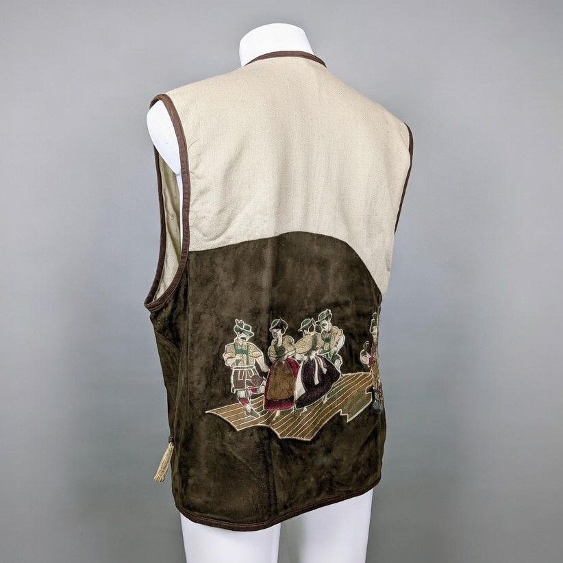 Vintage Mir San Mir Vintage Leather & Linen Folk Vest / Gilet Size US L / EU 52-54 / 3 - 2 Thumbnail