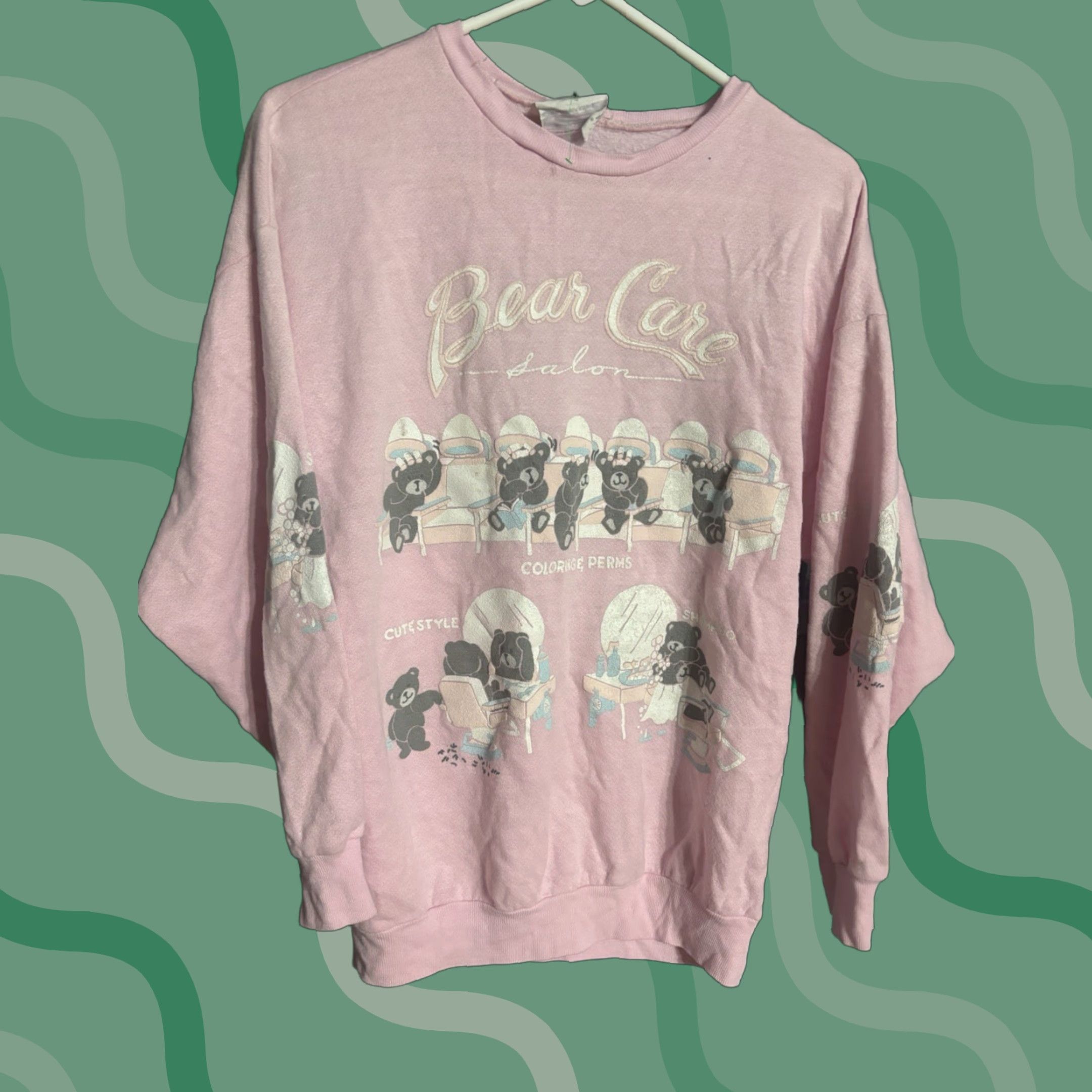 Pinko VINTAGE Bear Pink Raglan Sweatshirt Women’s Large L Pink Bear Graphic Print 80s 70s Bassett Walker Size L / US 10 / IT 46 - 1 Thumbnail