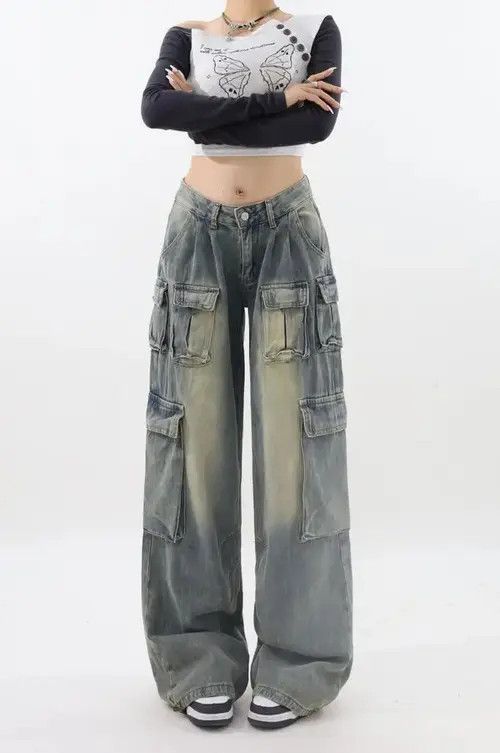 Japanese Brand Retro Low Waist Cargo Jeans Size 36" / US 14 / IT 50 - 1 Thumbnail