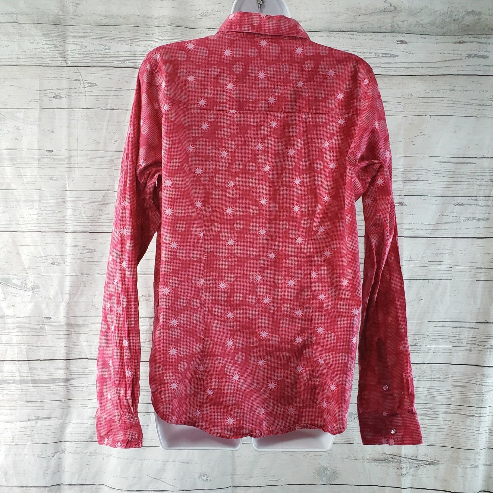 Pinko Twenty X Womens Shirt Large Pink Floral Rhinestone Snap Buttons Long Sleeve Button-Up Thanksgiving 90s Mens? Size L / US 10 / IT 46 - 4 Thumbnail