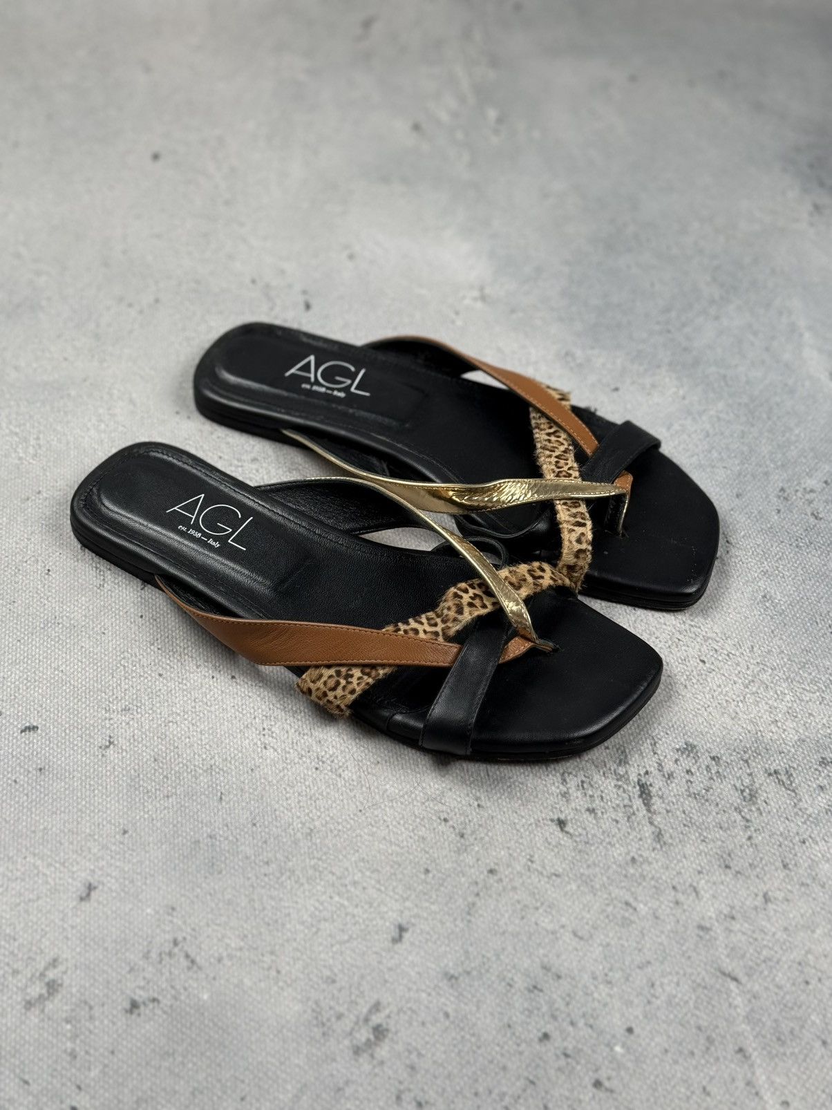 AGL AGL Archive Leather Leopard Strap Sandals Minimalist Italy Size US 10.5 / IT 40.5 - 1 Thumbnail