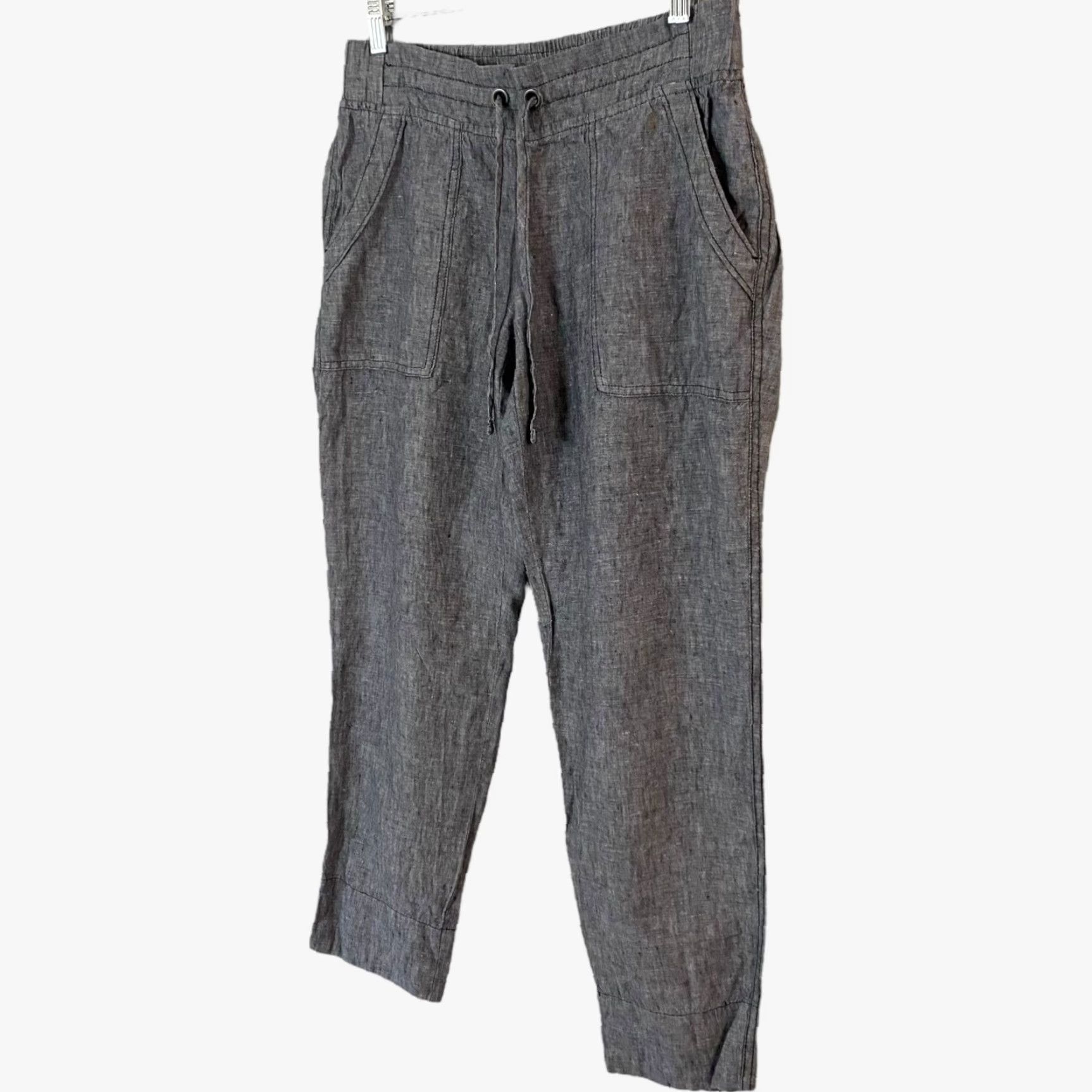 Athleta Athleta Linen Ankle Pant Gray Women's Size 4 Drawstring Cropped Casual Comfort Size 27" / US 4 / IT 40 - 2 Thumbnail