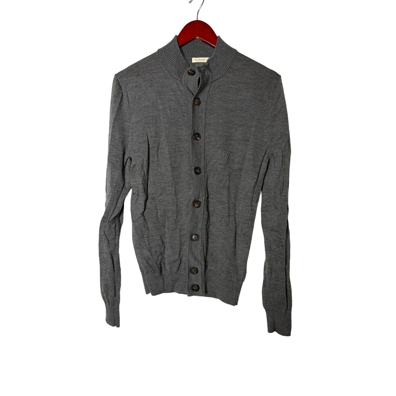 Suitsupply Suitsupply Charcoal Merino Wool Mock Neck Cardigan Sweater M Size US M / EU 48-50 / 2 - 1 Thumbnail