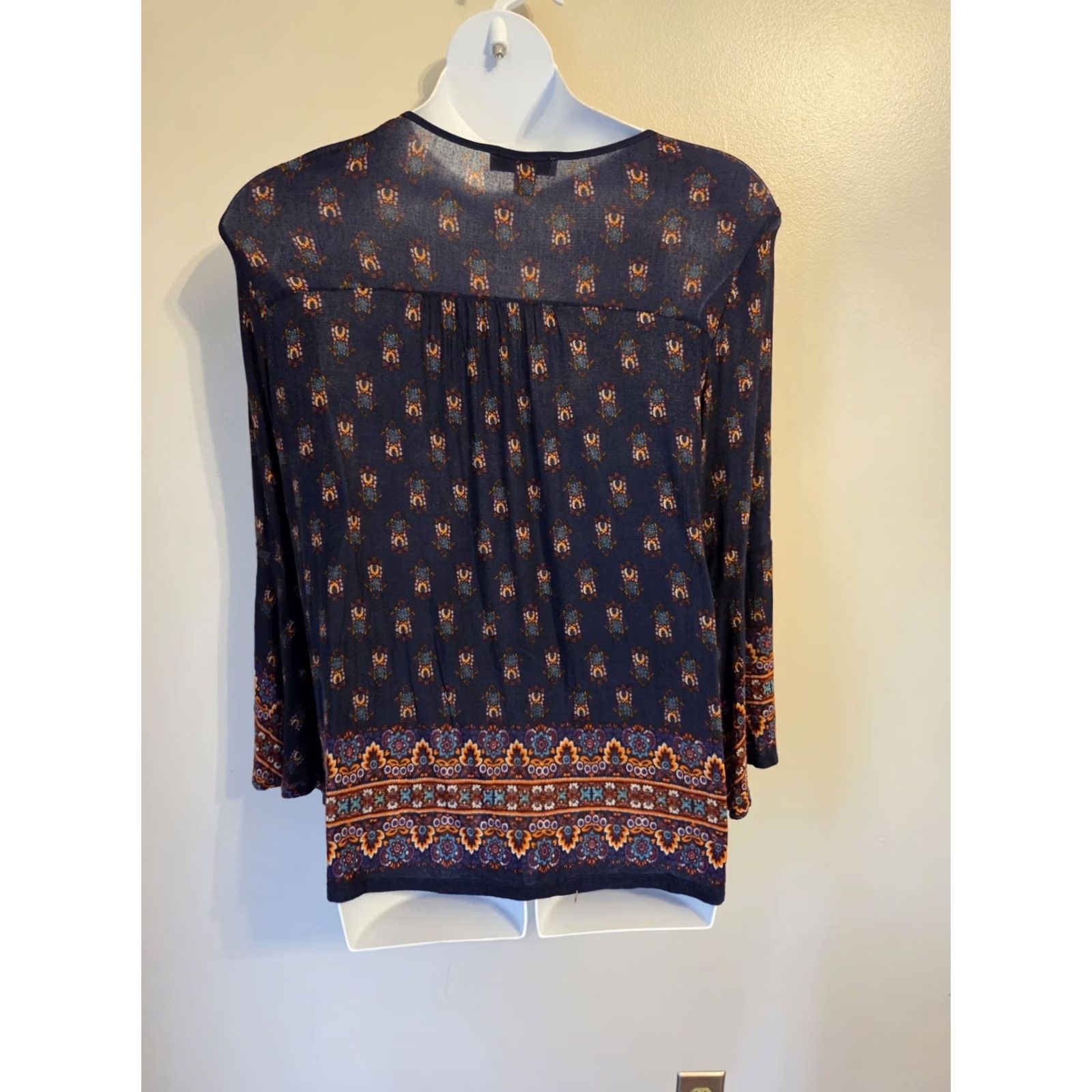 Vintage VINTAGE America Blues Navy Blue Embroidered Stretchy Sheer Top Bohemian Hippie XL Blouse Womens Size XL / US 12-14 / IT 48-50 - 6 Thumbnail
