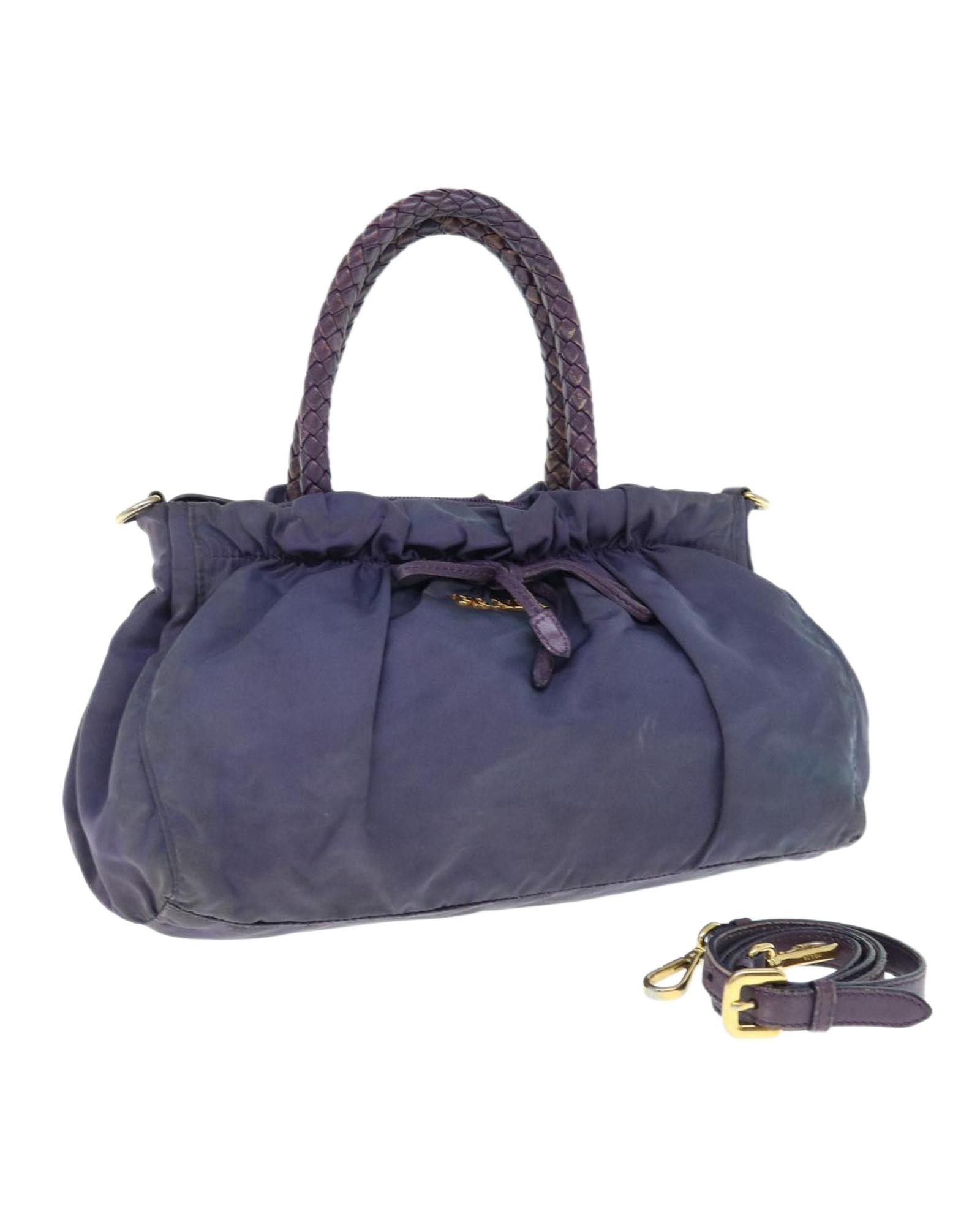 image of Prada Purple Nylon 2-Way Hand Bag With Shoulder Strap, Women's