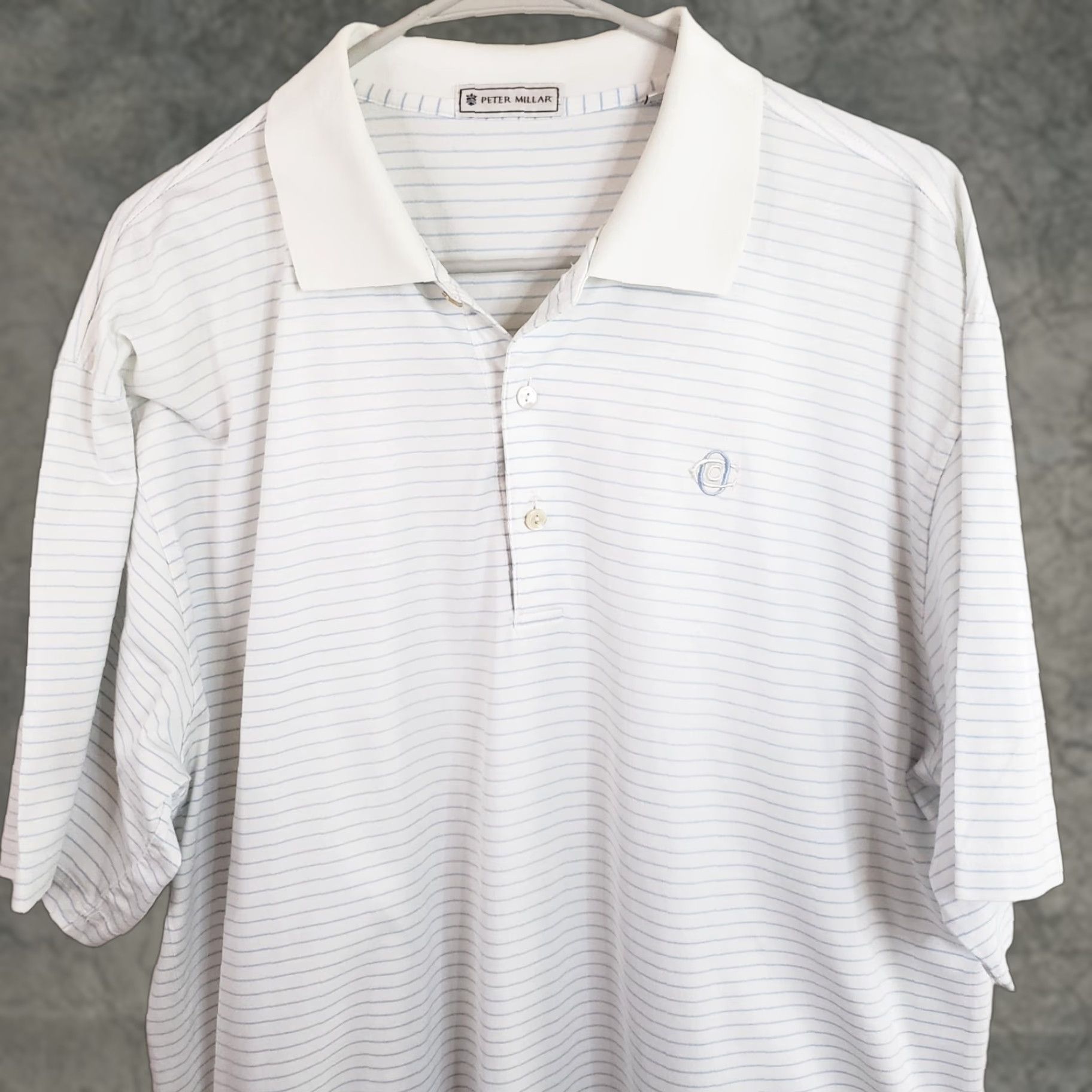 Peter Millar Peter Millar Shirt Mens Large White Blue Striped Golf Polo Cotton OCC Logo Shirt Size US L / EU 52-54 / 3 - 1 Thumbnail