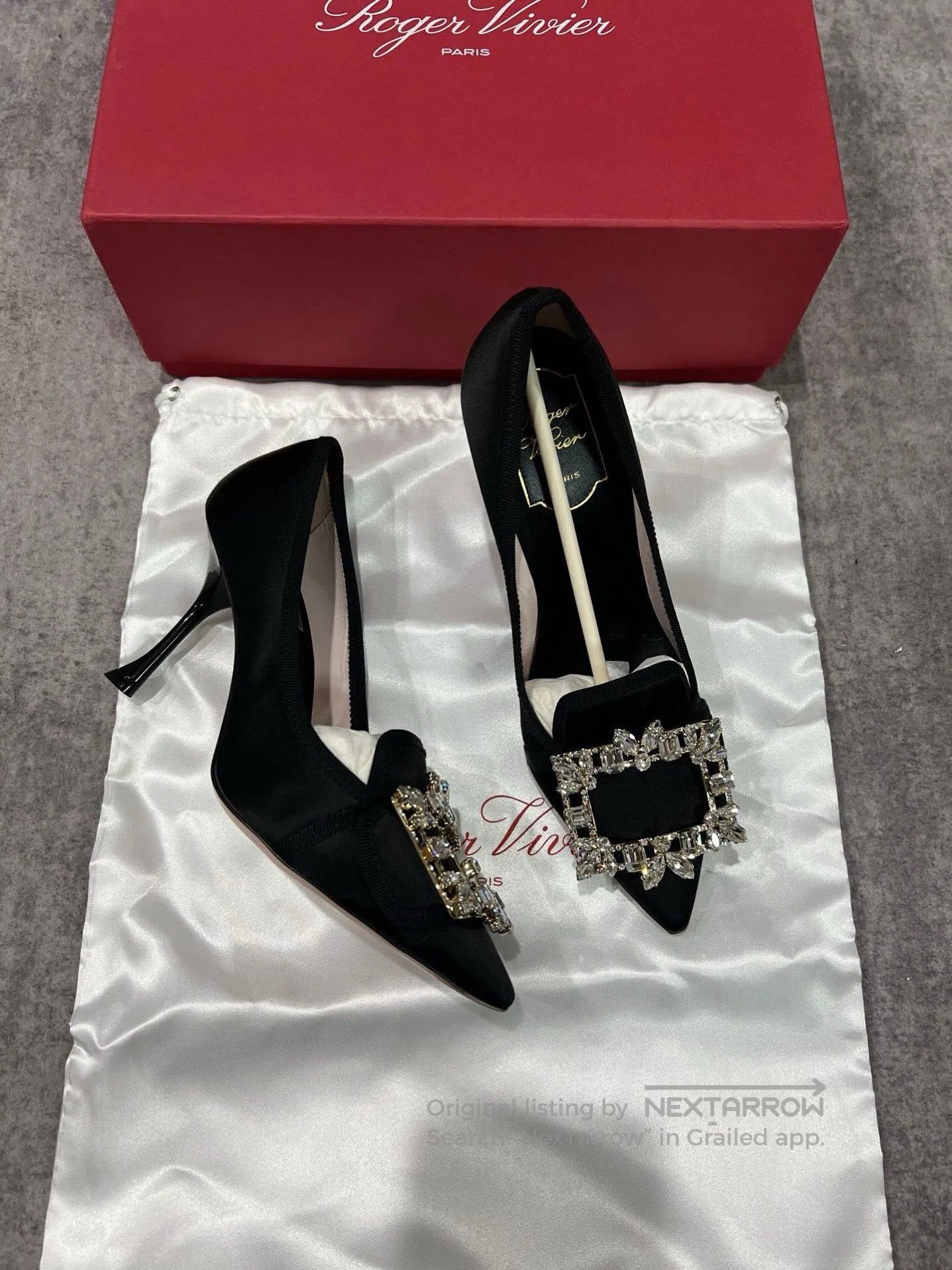 Roger Vivier Roger Vivier Crystal Button Satin High Heels| Size US 5 / IT 35 - 1 Thumbnail