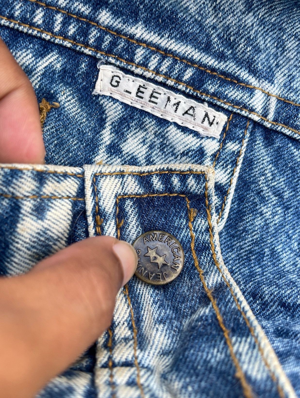 Japanese Brand 🔥Vintage Glee Man Leather Collared Denim Trucker Jacket Size US L / EU 52-54 / 3 - 13 Thumbnail