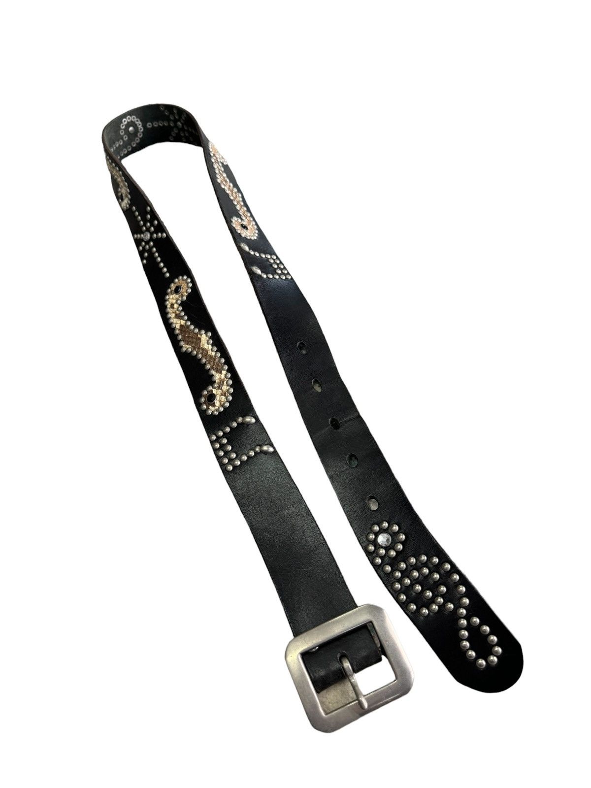 Japanese Brand GARRISON RHINESTONE STUDDED LEATHER BELT ENGRAVED Size 38 - 2 Thumbnail
