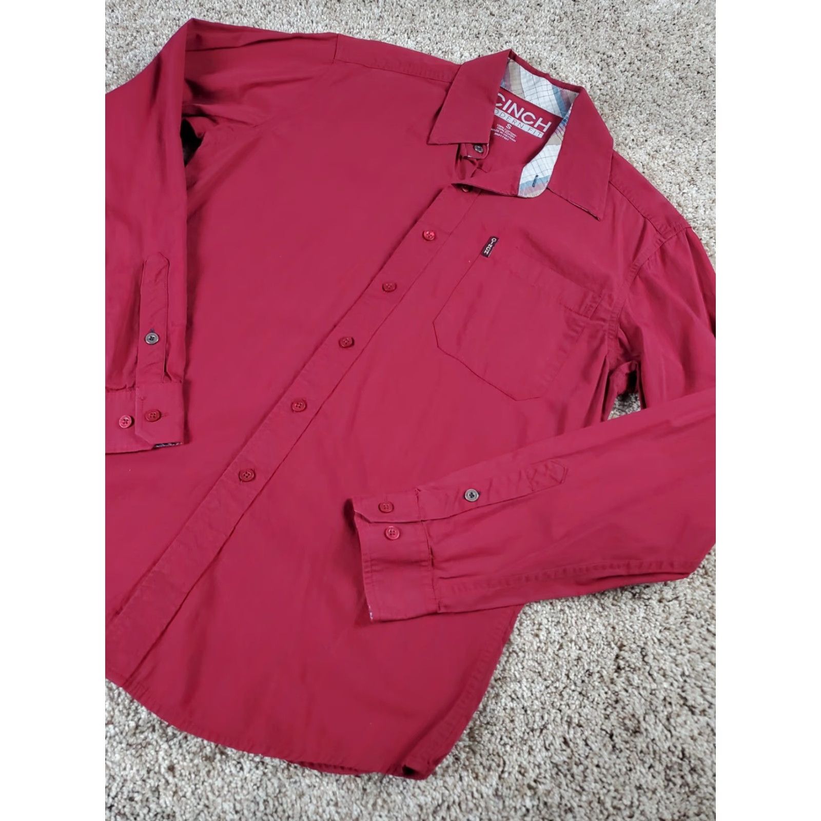 Vintage Cinch Shirt Men Small Red Long Sleeve Button Up Cotton Pinstripe Modern Fit Size US S / EU 44-46 / 1 - 2 Thumbnail