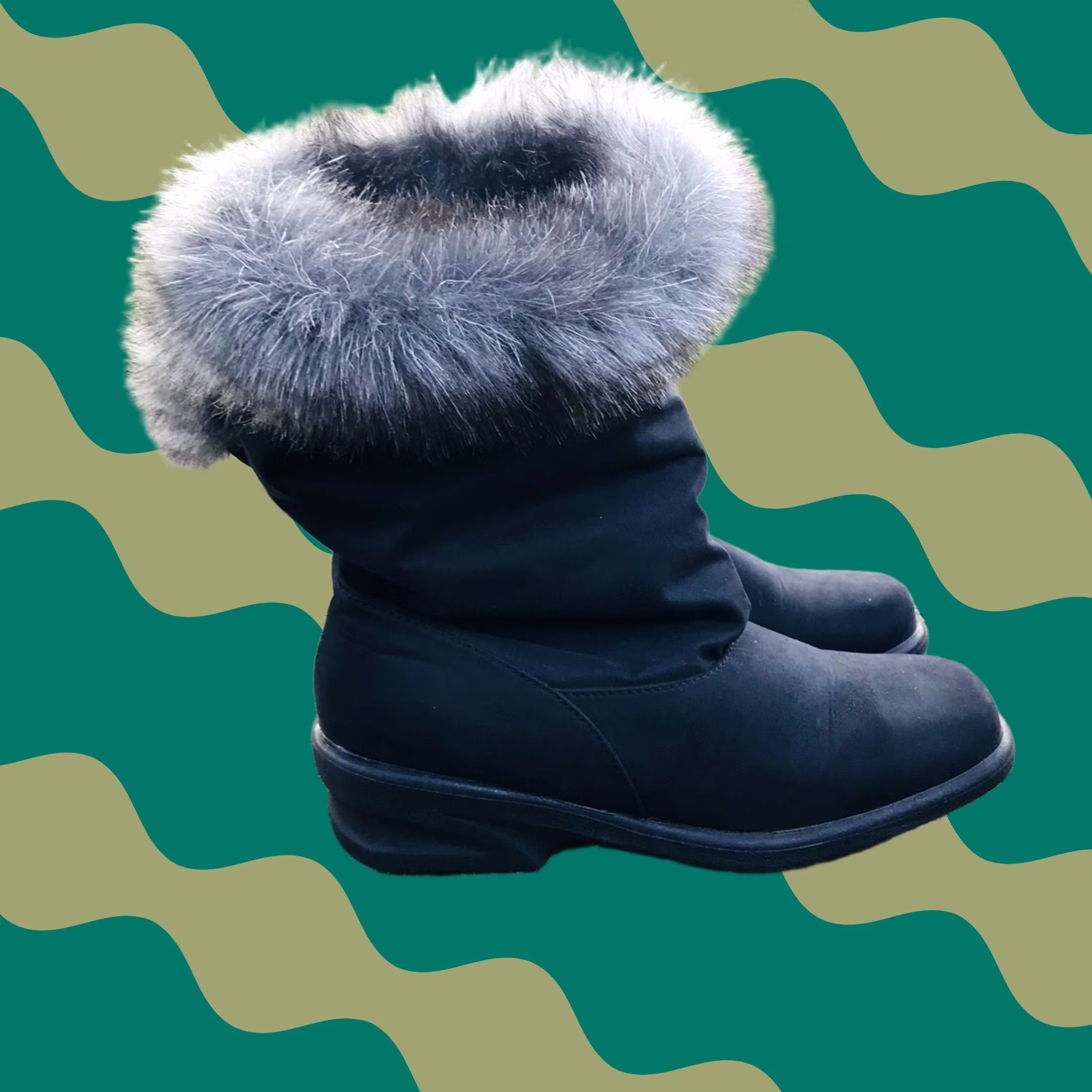 Vintage Toe Warmers Women Waterproof Faux Fur Fleece Lining Mid Calf Winter Boots 6.5M Black Waterproof Snow Boot Casual Winter Women Size M / US 6-8 / IT 42-44 - 1 Thumbnail