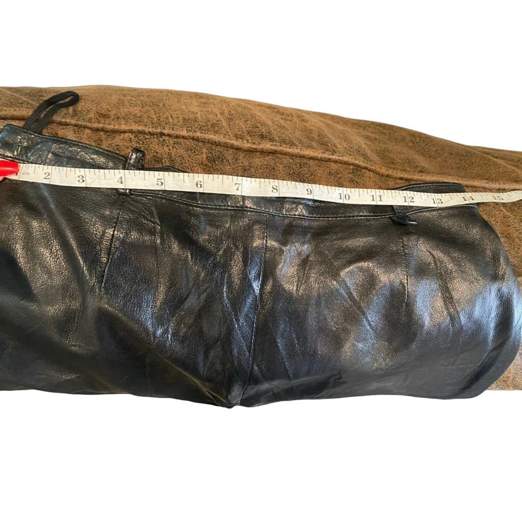 Designer Vintage Black Leather High Waist Mini Skirt Skin Roma 44 Size 29" - 4 Thumbnail