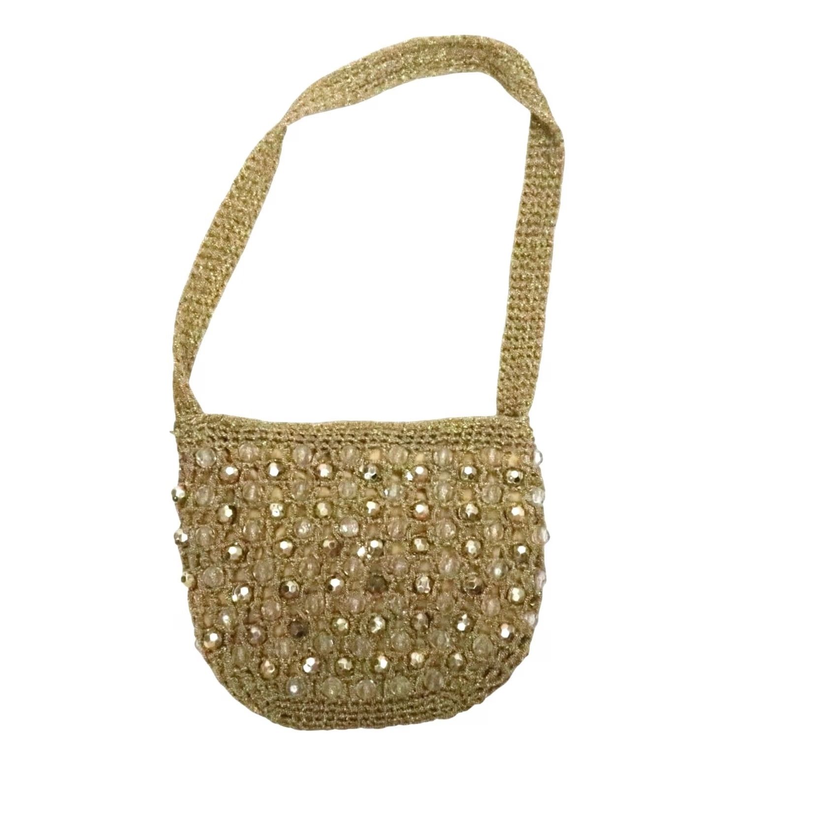 Vintage VINTAGE Walborg Gold Metallic Crochet Knit Beaded Shoulder Bag Purse Small Women Zip Closure 60s Formal Party/Cocktail Beaded Gold Metallic Accent Size ONE SIZE - 3 Thumbnail
