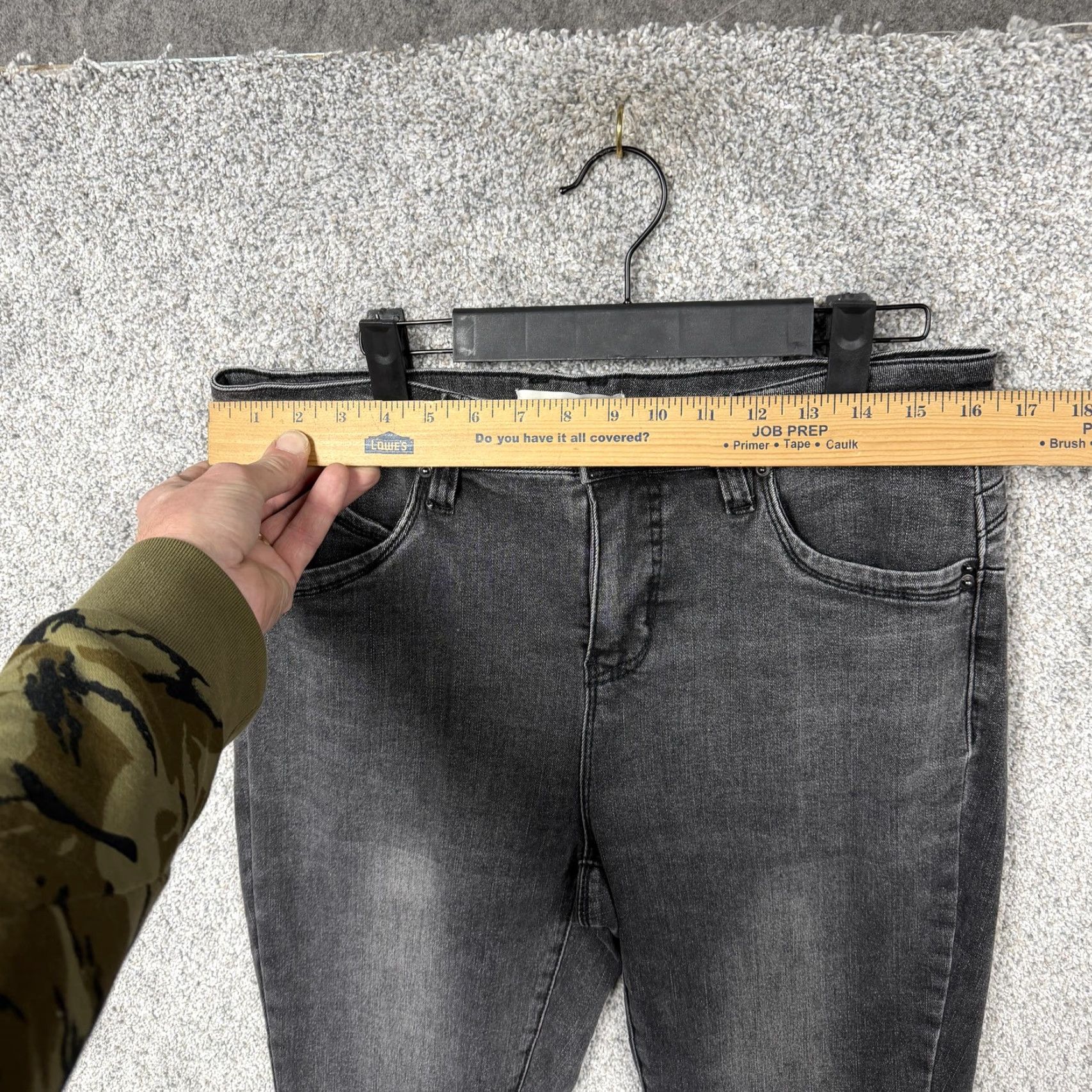 Vintage Royalty For Me Womens 14 Black Charcoal Wash High-Rise Skinny Jeans 33x26.5 Stretch Five-Pocket Denim Size 36" / US 14 / IT 50 - 2 Thumbnail