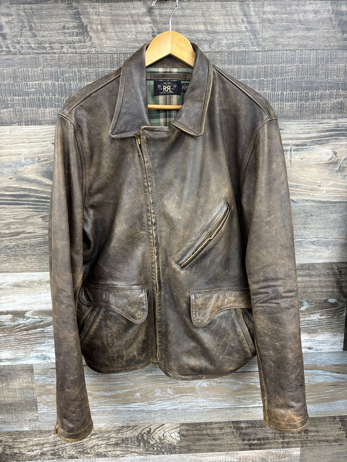 RRL Ralph Lauren L-RRL LEATHER MOTO PLAID LINED JACKET Size US L / EU 52-54 / 3 - 1 Thumbnail