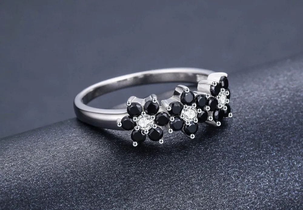 Jewelry Flower Bague Black Spinel Ring Size ONE SIZE - 2 Thumbnail