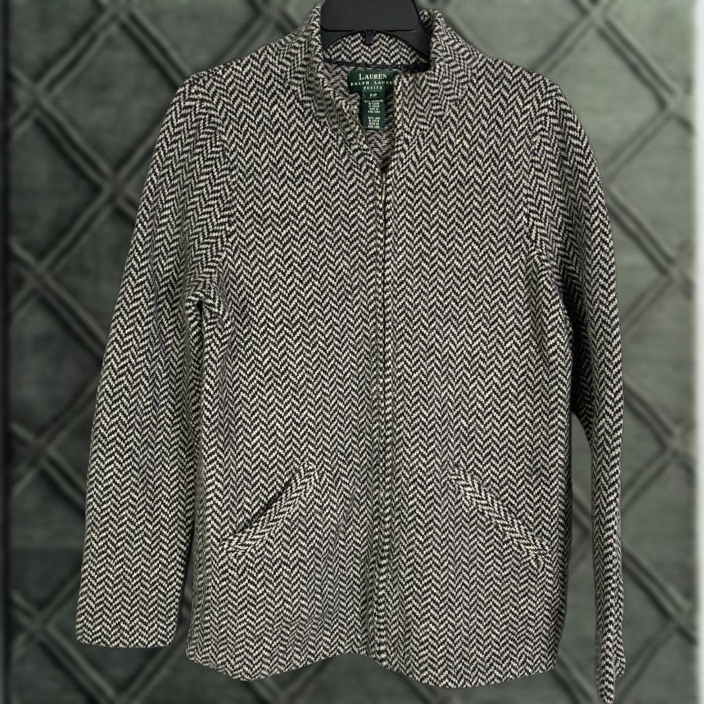 Ralph Lauren Lauren Ralph Lauren Jacket Herringbone Zip Front Wool Gray Wool/Poly Lambswool Petite P/P Women Winter 90s? Size XXS / US 00 / IT 34 - 1 Thumbnail