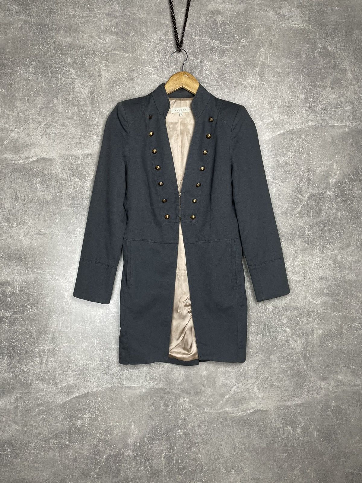 Sandro Sandro Blue Cotton Colarless Blazer Cape Coat Jacket Size XS / US 0-2 / IT 36-38 - 1 Thumbnail