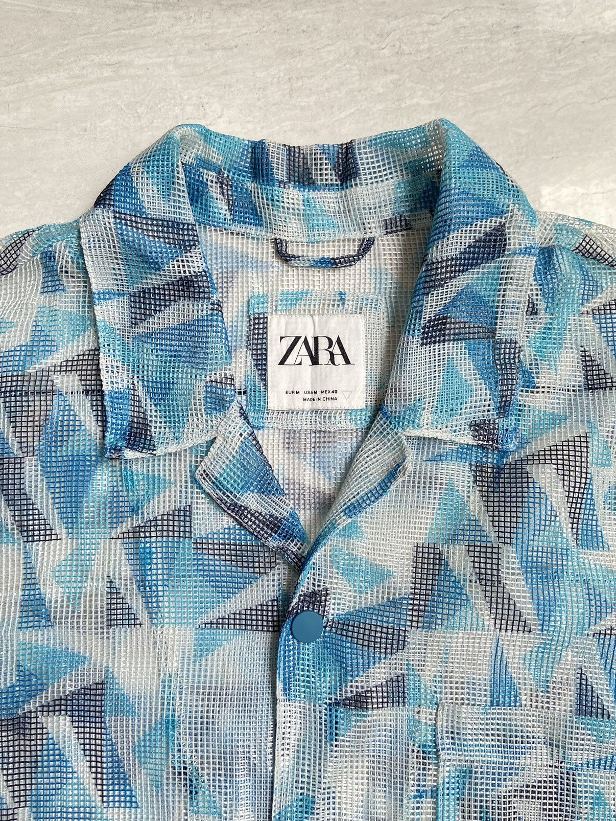 Zara ZARA Blue Striped Mesh Shirt Size US L / EU 52-54 / 3 - 5 Thumbnail